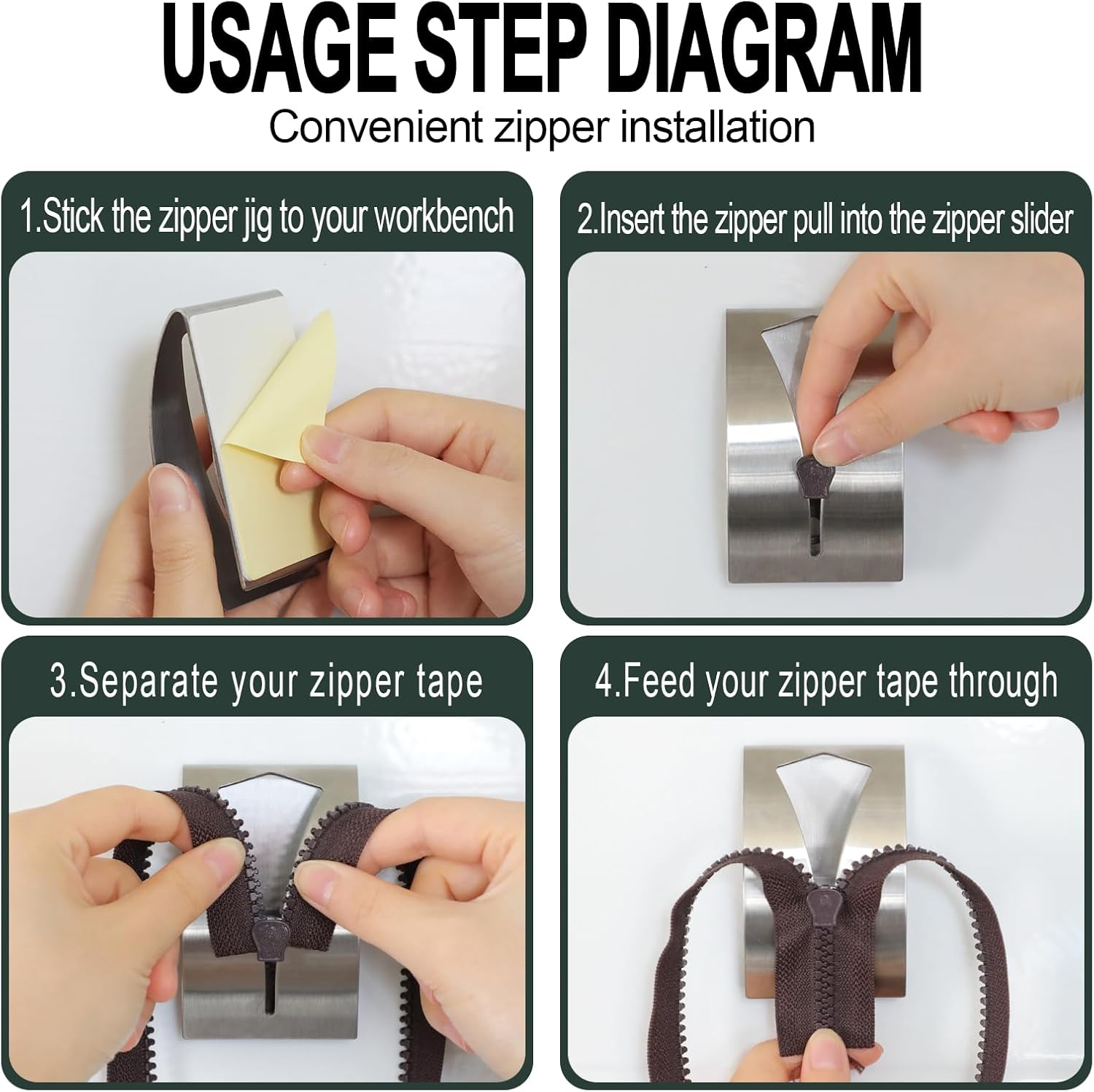 Zipper Jig Tool, Quick Zipper Jig Sliders for Zipper Pulls, Stainess Steel Zipper Installing Tool for Pants, Dresses(2 Pack) image number 3