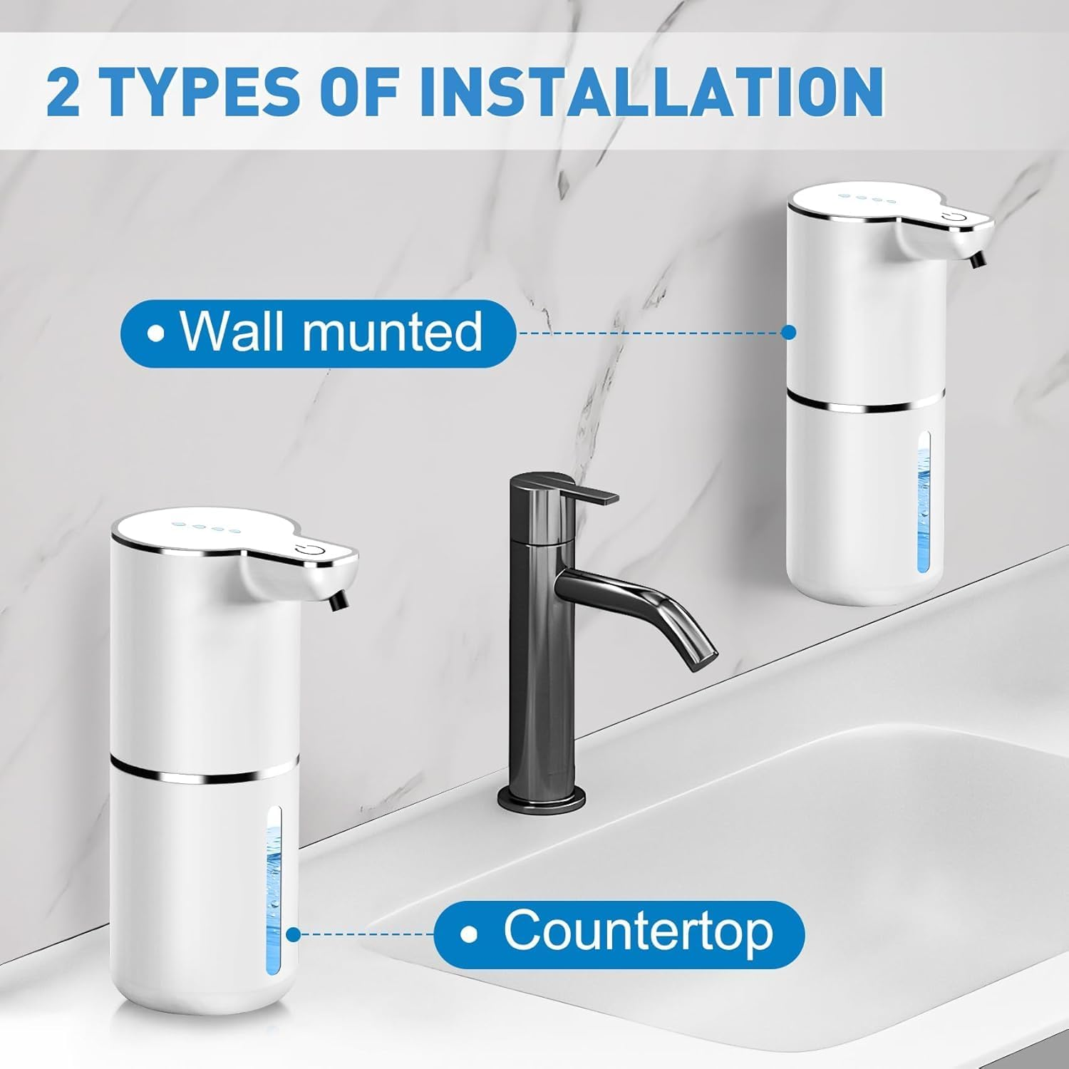 Automatic Soap Dispenser, Wall Mount Touchless 4 Gear Adjustable Electric Liquid Soap Dispenser, 380Ml Touchless Dish Soap Dispenser, USB Rechargeable (Foam-Black) image number 2