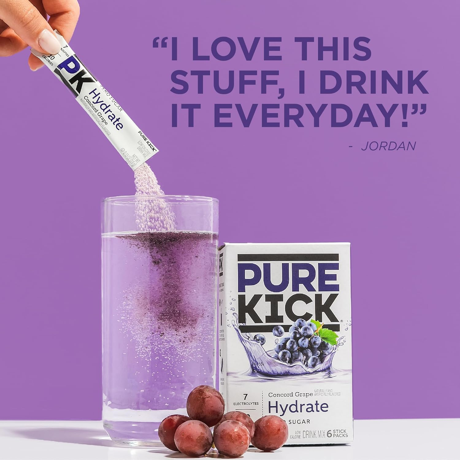 PURE KICK Hydration Singles to Go Drink Mix, Concord Grape, Includes 12 Boxes with 6 Packets in Each Box, 72 Total Packets image number 1
