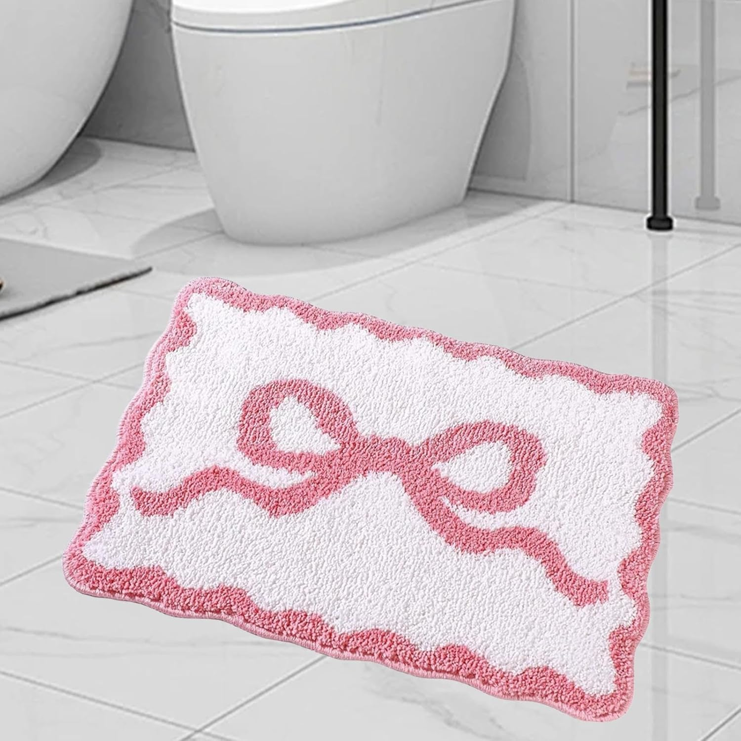 Yuksok Bath Rug,Shower Mat,Toilet Rug Water Absorbent Soft Washable anti Slip Bath Tub Floor Carpet,Bathroom Floor Mat Bow Pattern, Pink, L