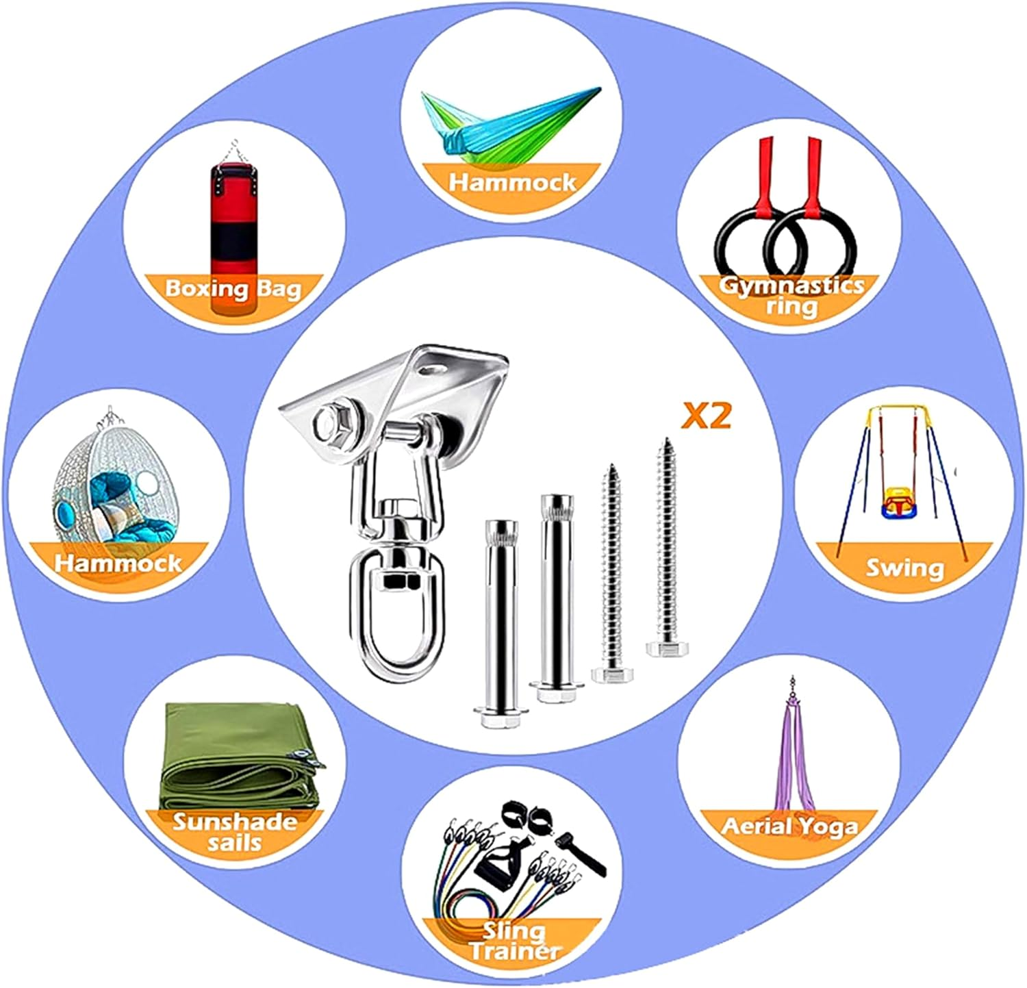 Heavy Duty Swing Hanger Hook, 360&deg; Swivel Swing Hook with 4 Screws for Porch Yoga Seat Hammock Sandbag Indoor Outdoor Stainless Steel Swivel Hook Fixing Plate Boxing Sandbag Hanging Chair Fixing