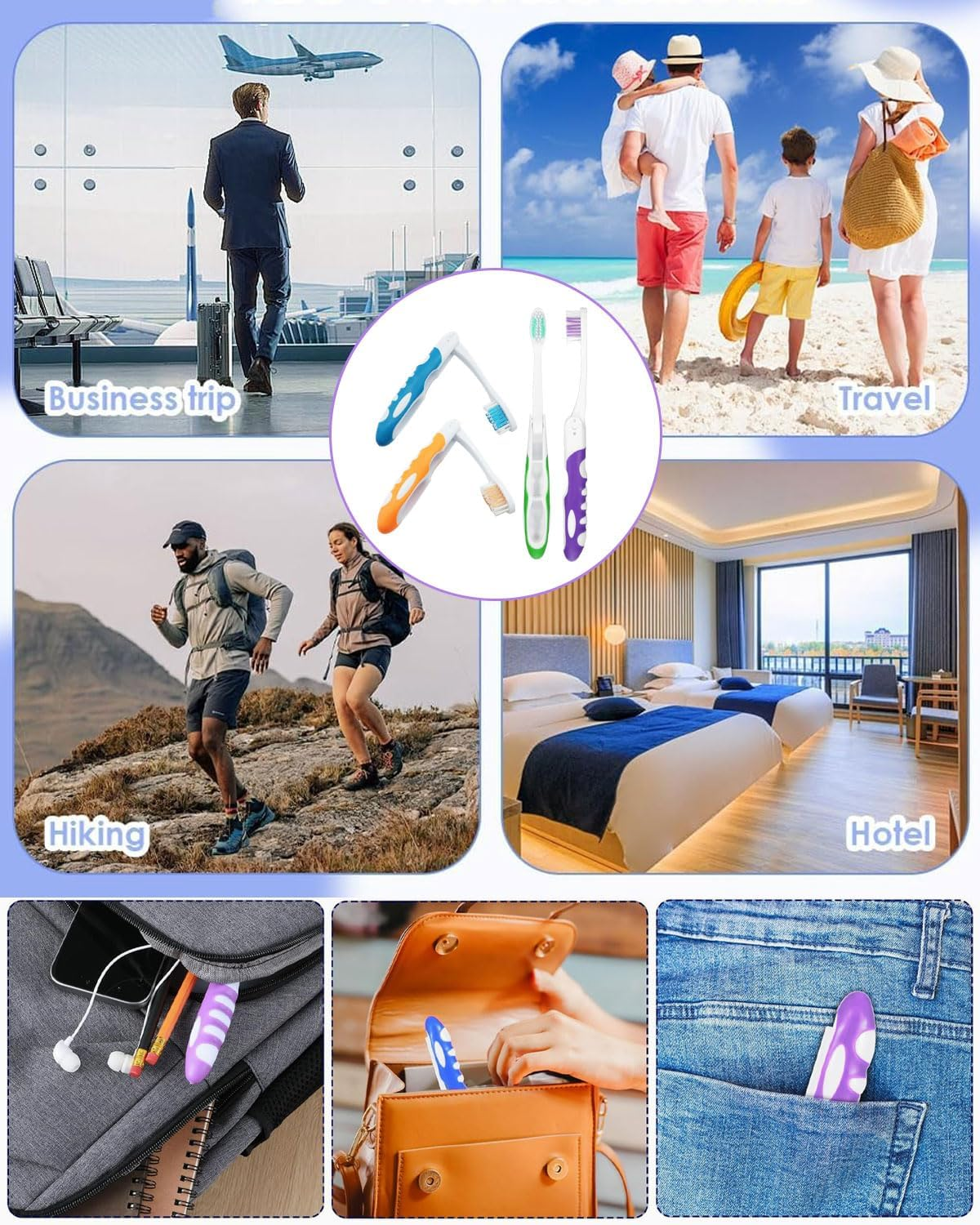 Pack of 4 Travel Toothbrushes, Foldable, Soft Toothbrush, Portable Travel Manual Toothbrushes for Adults, for Camping, School, Business Travel, Hiking image number 2