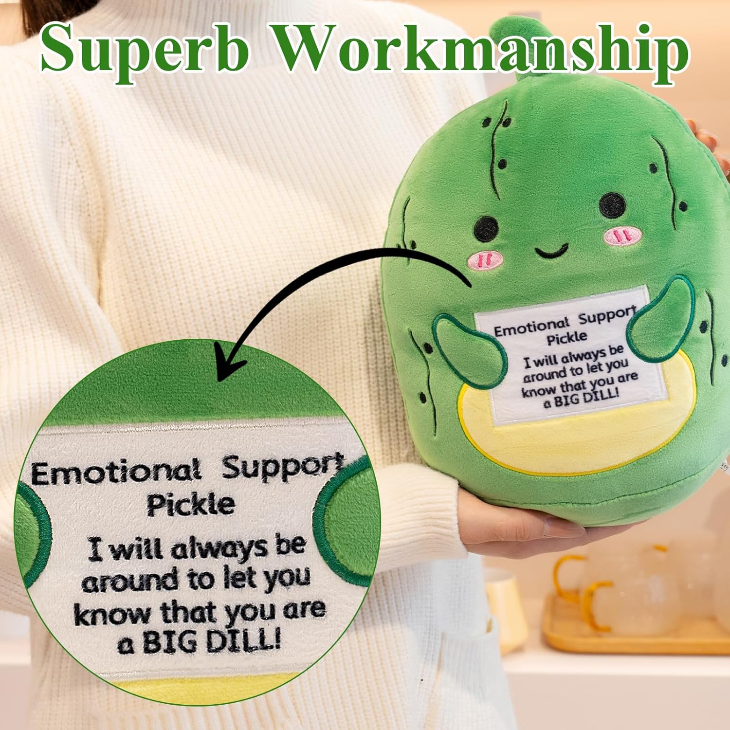 Xfrog Emotion Pickle Plush Emotional Support Plush with Positive Card Cute Cucumber Soft Toy Plush Pillow Gifts for Girls Boys 25 Cm image number 5