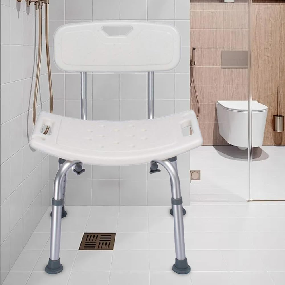 Heavy Duty Shower Seat for Elderly Alumibath, Shower Chair with Back 78-82 Cm Shower Stool with Shower Head Holder Bathroom Stool Chair Ergonomic Aid for Disabled