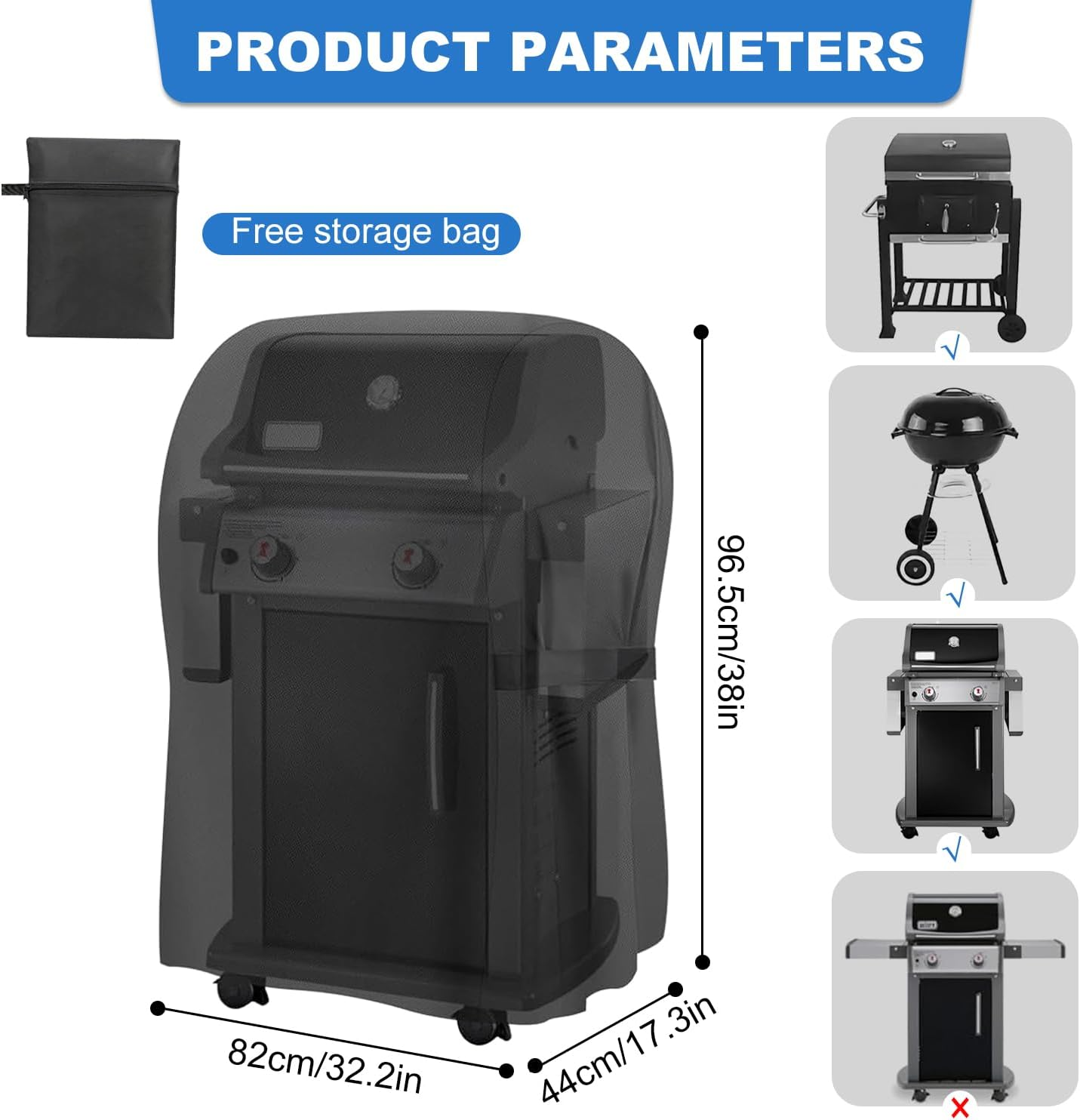 Extended BBQ Cover, Outdoor Waterproof Weber Q Cover for Q100 Q1000 Q1200 Q200 Q2000 Q2200 Series Grill Cover for Weber Q1200 Series on Cart, Longer Barbecue Cover for BBQ Cover image number 1