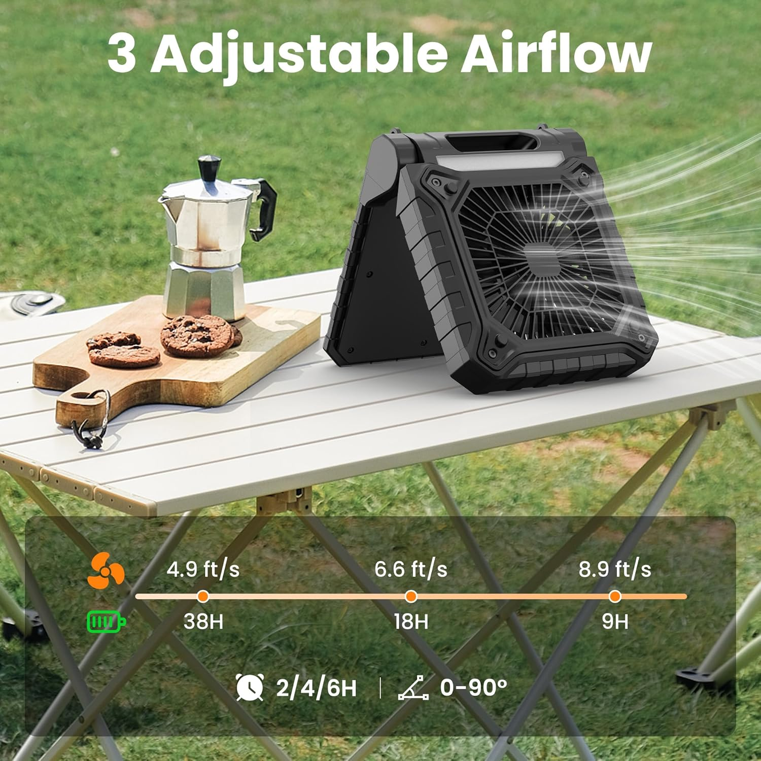 KITWLEMEN Solar Powered Fan - Rechargeable Battery Operated Camping Fan with Lantern, 38H Run Time, 3 Speed, 6H Timer, SOS Signal, Portable Desk Fan for Camping Fishing RV Trips Hurricane Power Outage image number 1