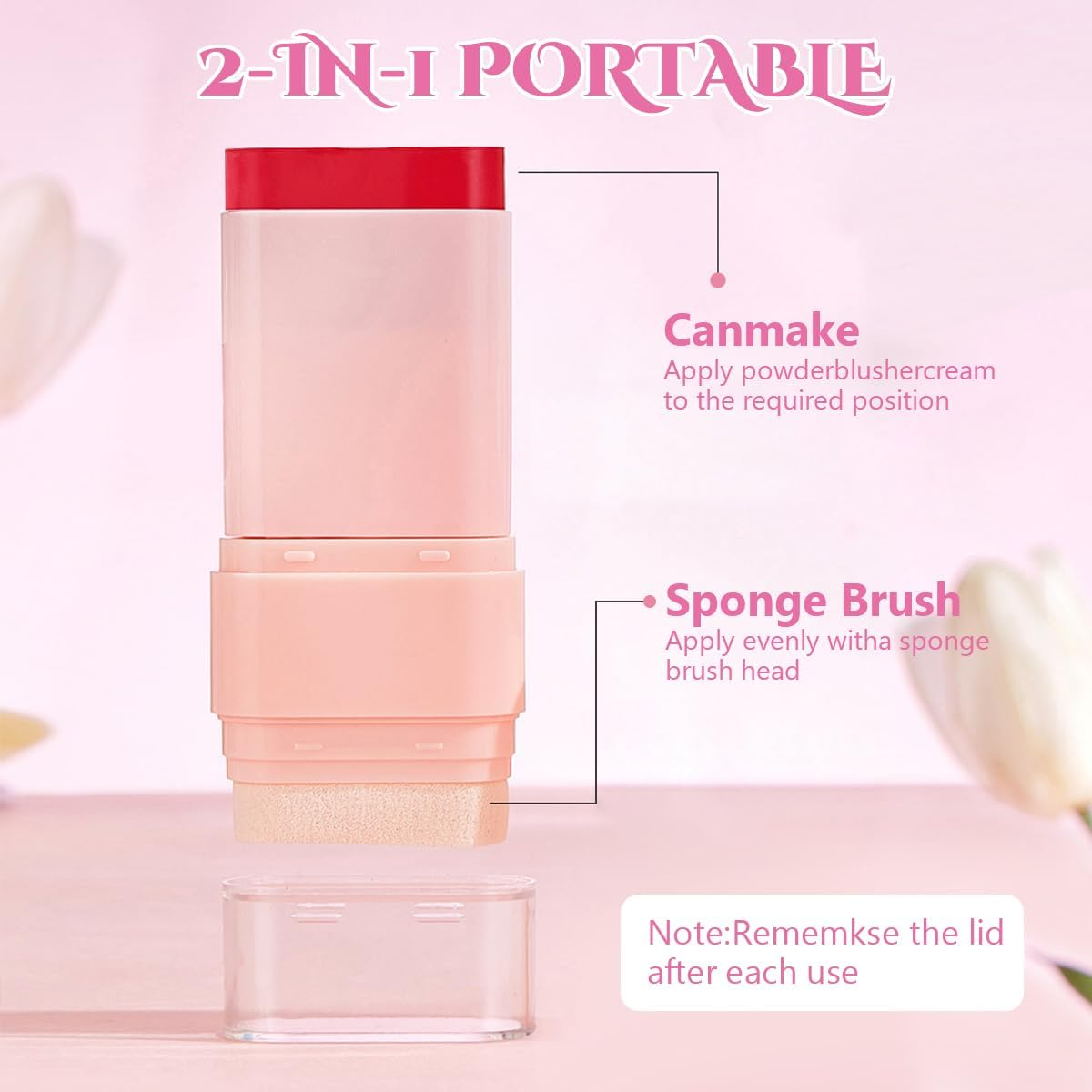 Blush Stick Makeup for Cheeks Matte Finish with Built-In Blending Sponge, Multi-Use Hydrating Tinted Solid Moisture Cream Face Blush Stick Cheek Tint Tinted Moisture Makeup Sticks for All Skin (#06)