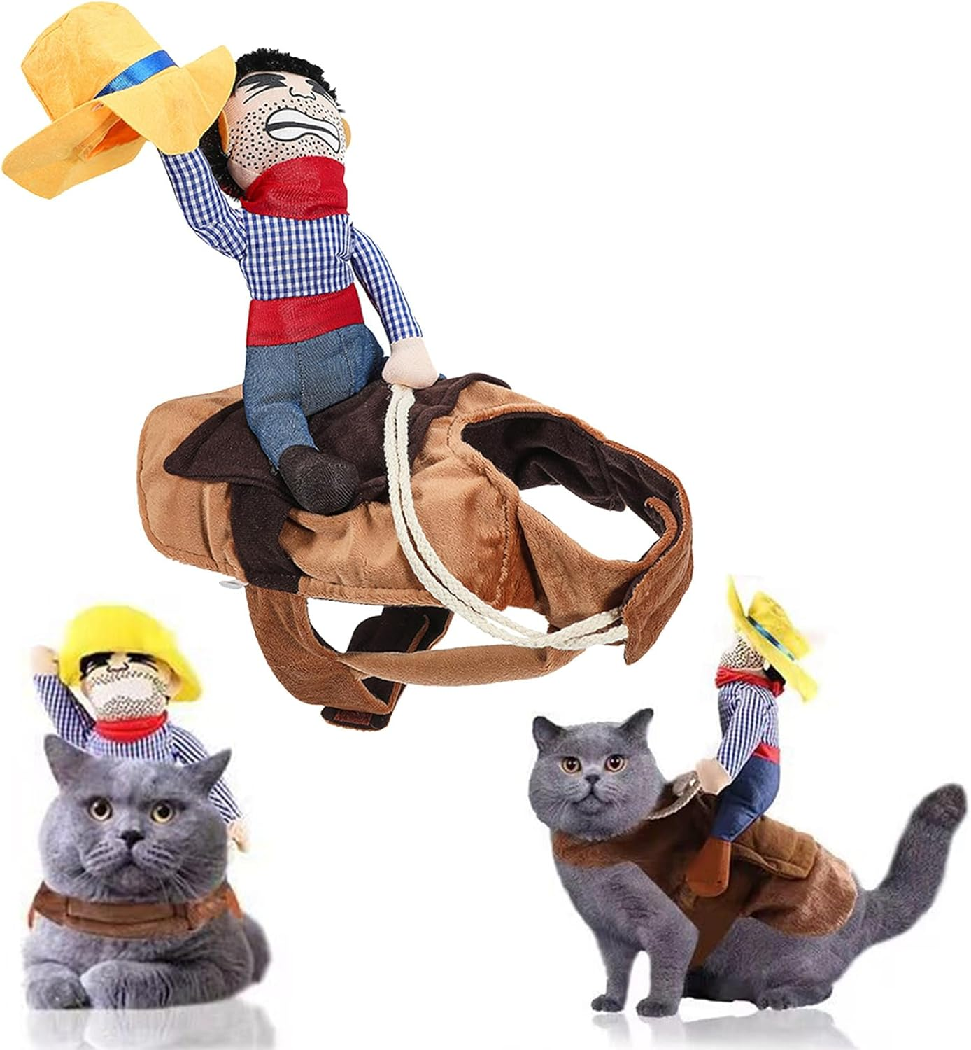 Proxima Direct Halloween Dog Costume, Pet Halloween Party Cosplay Clothes Funny Cat Doll Cowboy Rider with Hat, Adjustable Suit for Small Dogs Cats Kitten Puppy Pets (L) image number 5