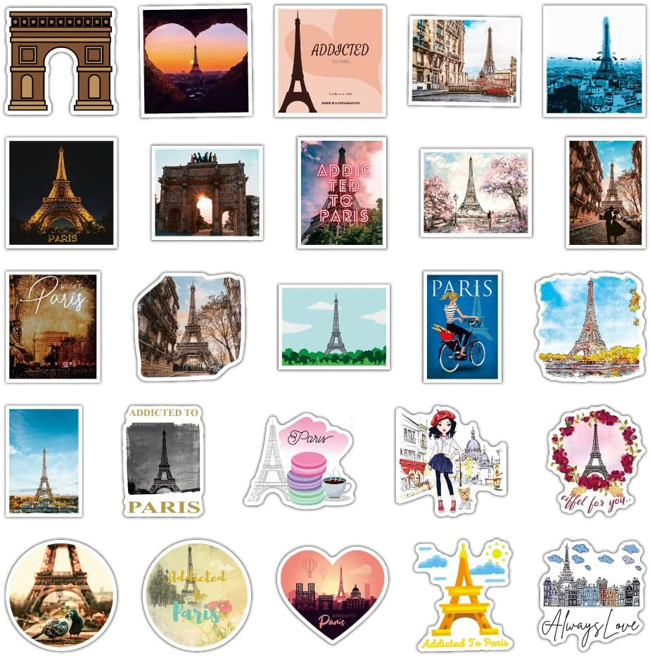 50 Packs Paris Stickers Water Bottles Laptop Phone Computer Guitar Skateboard Hydroflasks Addicted to Paris Vinyl Sticker Waterproof Aesthetic Trendy Decals for Kids Teens Girls Adults - Dragon image number 4