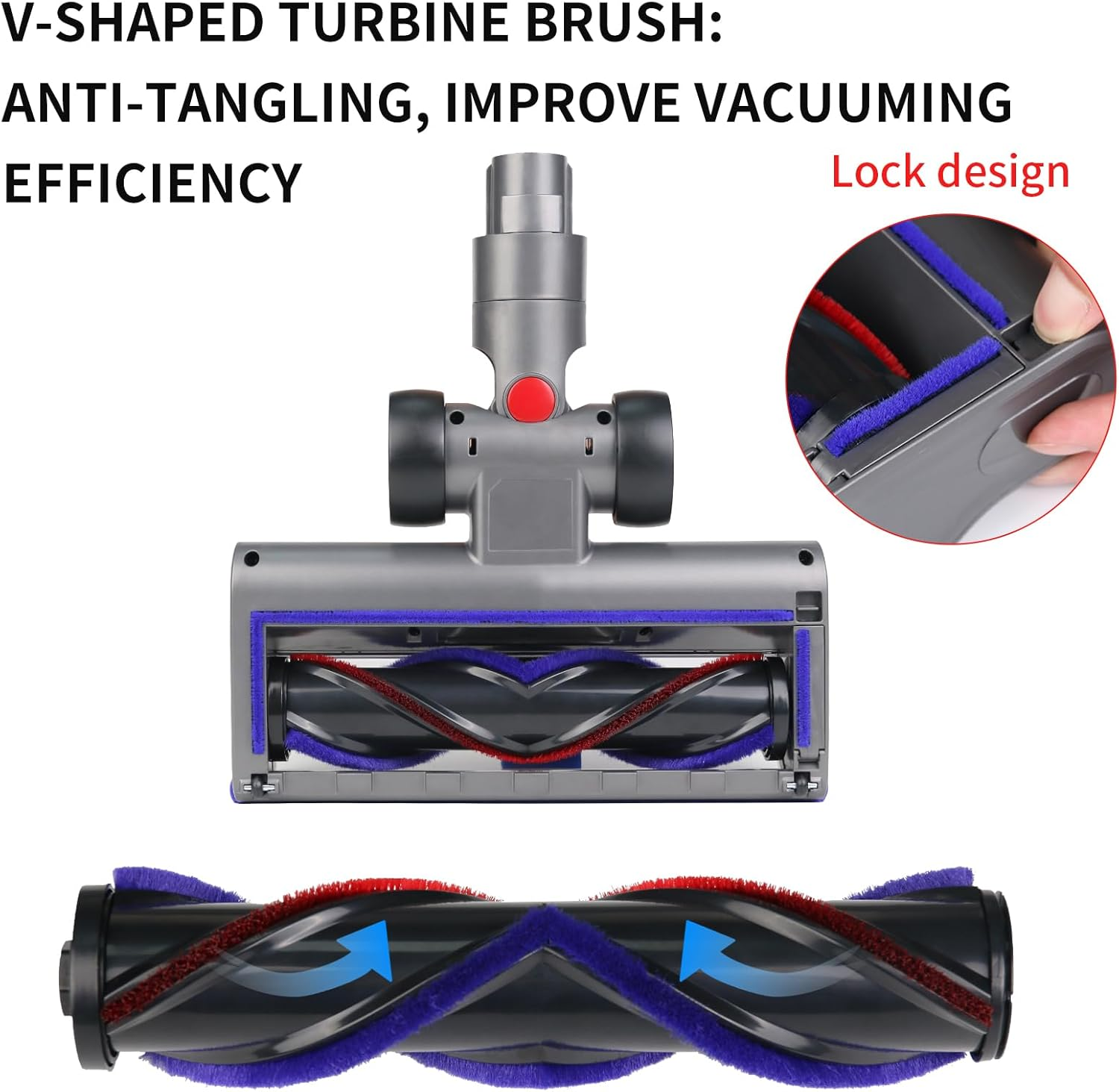Head Replacement for Dyson V7 V8 V10 V11 V15, SV22 SV15 SV28 SV14 SV27 SV12 SV25 SV10 SV11, Vacuum Replacement Parts with 4 LED, 26Cm V-Shaped Brush, for Carpet and Hardwood Floors Attachment image number 2