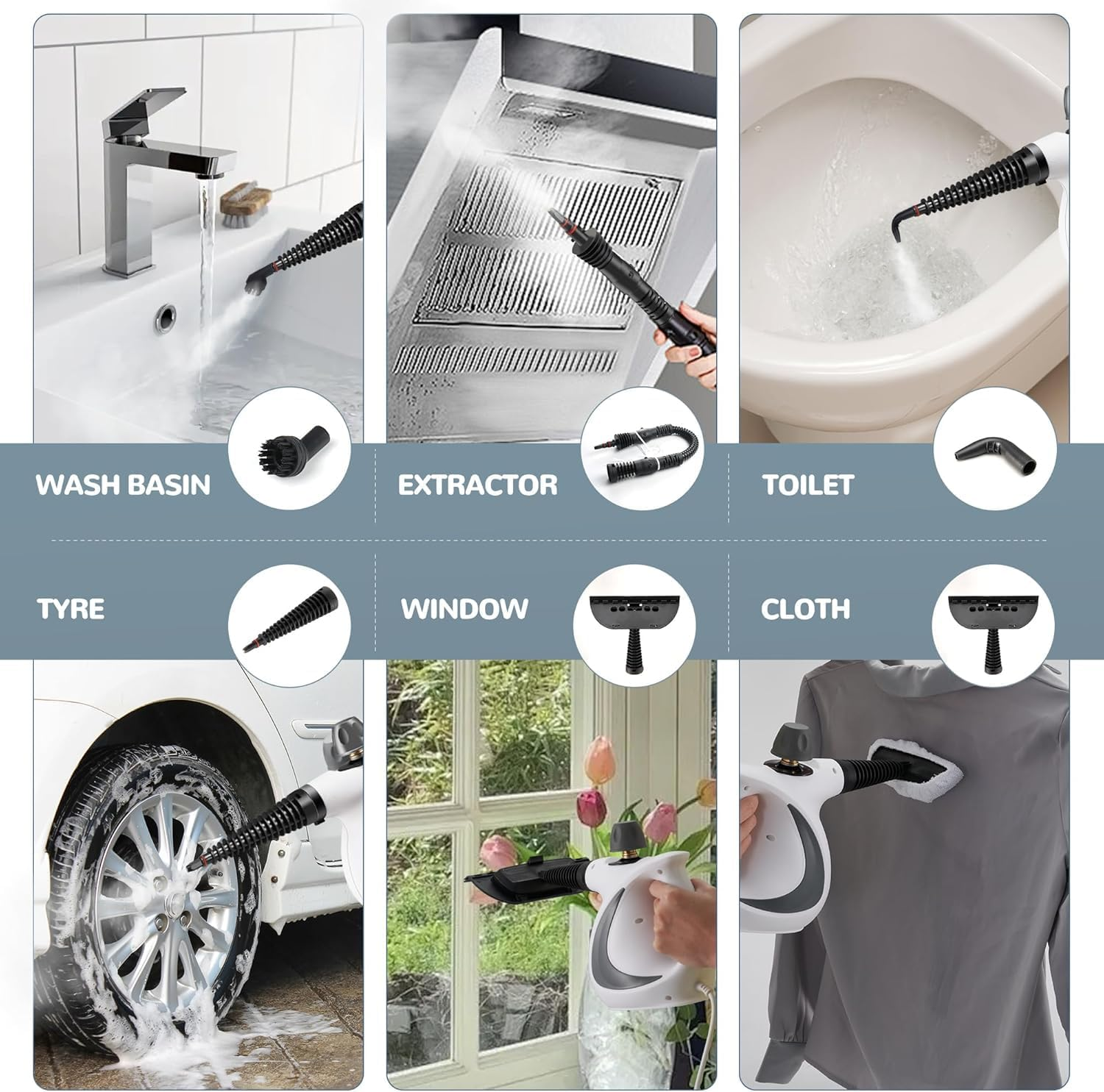 Jiaozoum Handheld Steam Cleaner, Portable Steamer with Large Capacity,11-Piece Accessory Set for Floor, Car, Carpet, Upholstery, Couch, Tile, Windows Cleaning image number 5