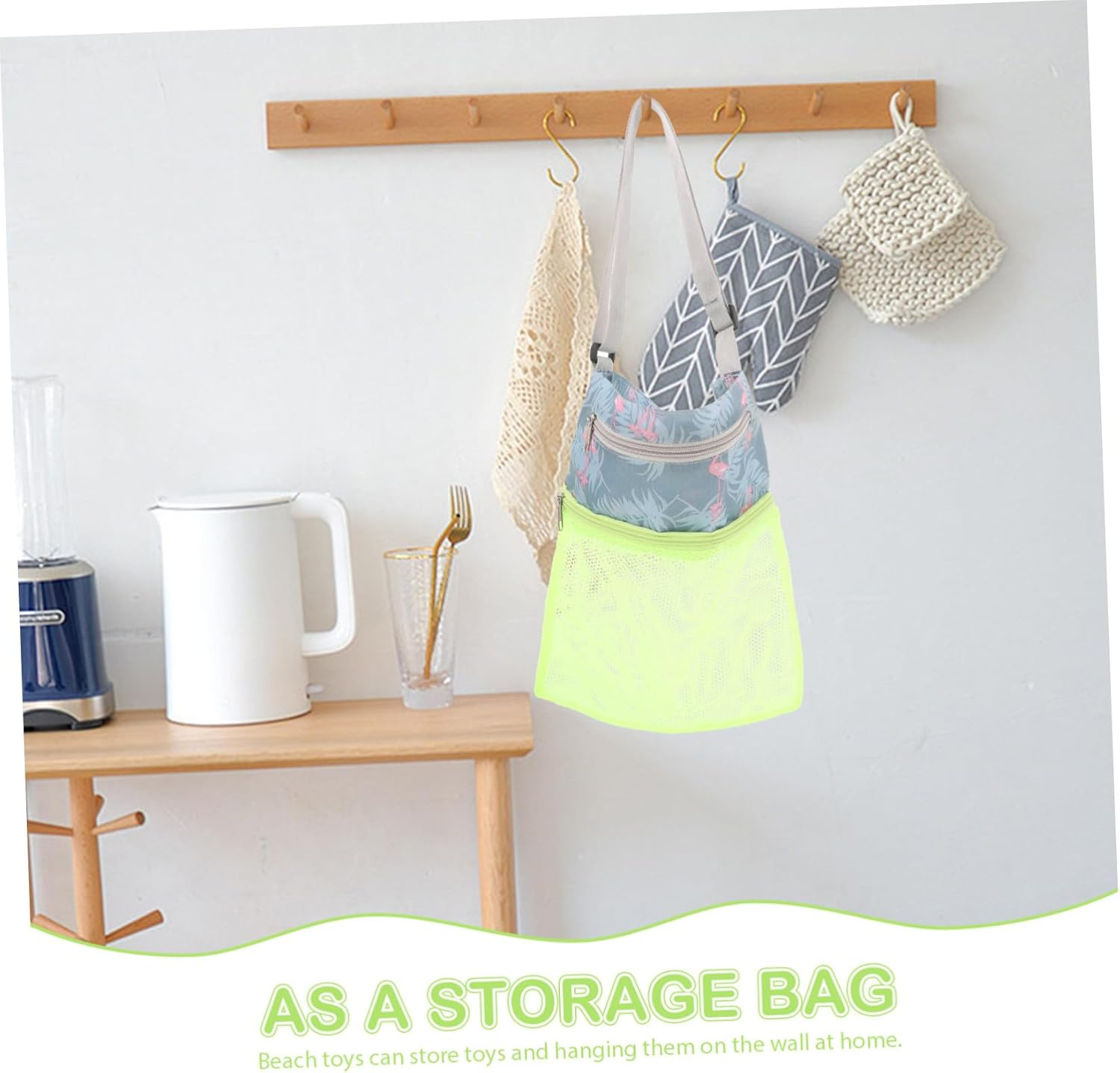 Hohopeti Capacity Mesh Beach Bag with Double Zipper Wear-Resistant Shell Collecting Tote for Outdoor Travel Lightweight Portable Storage for Towels Swim Gear and Camping Accessories image number 3