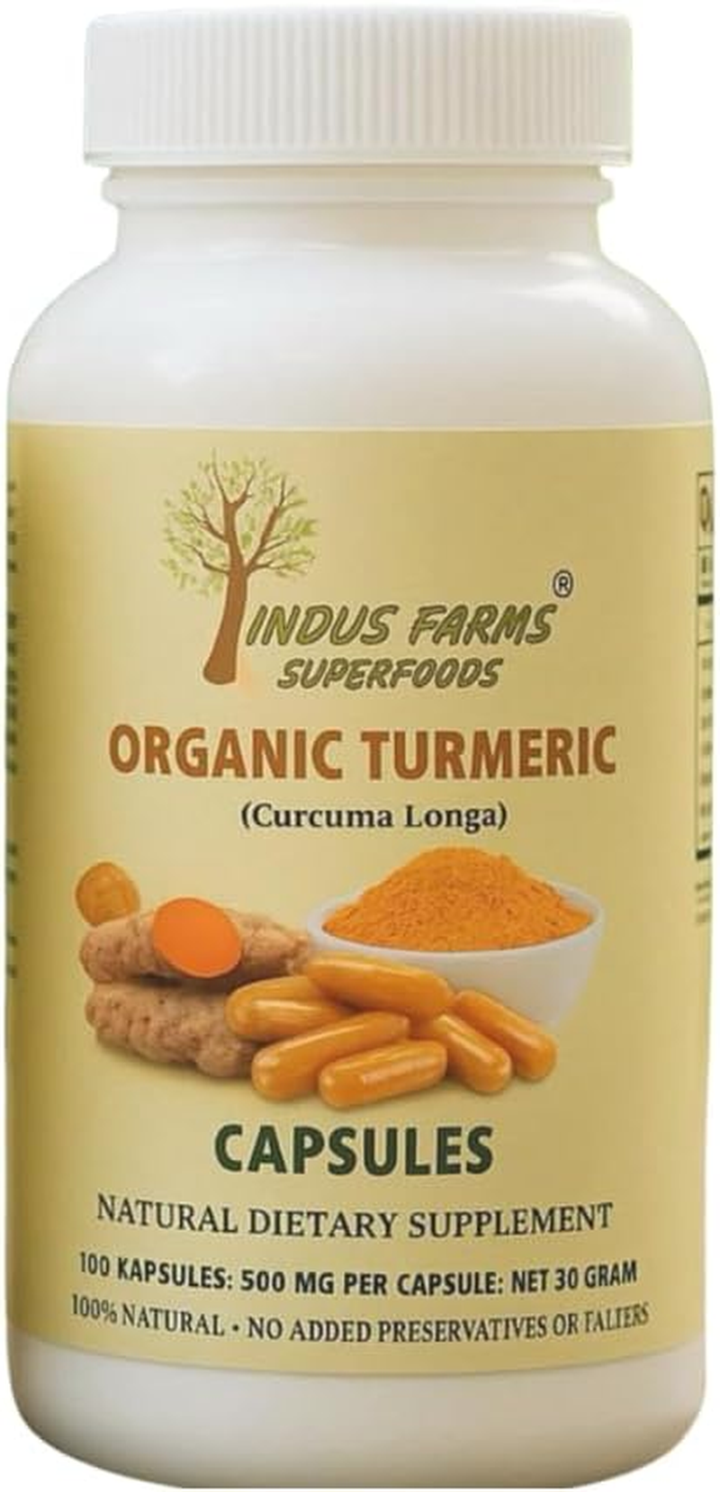 Turmeric Organic Capsules Herbal Supplement Curcumin Vegan GMO Free Natural 1000Mg per Serving 60 Count