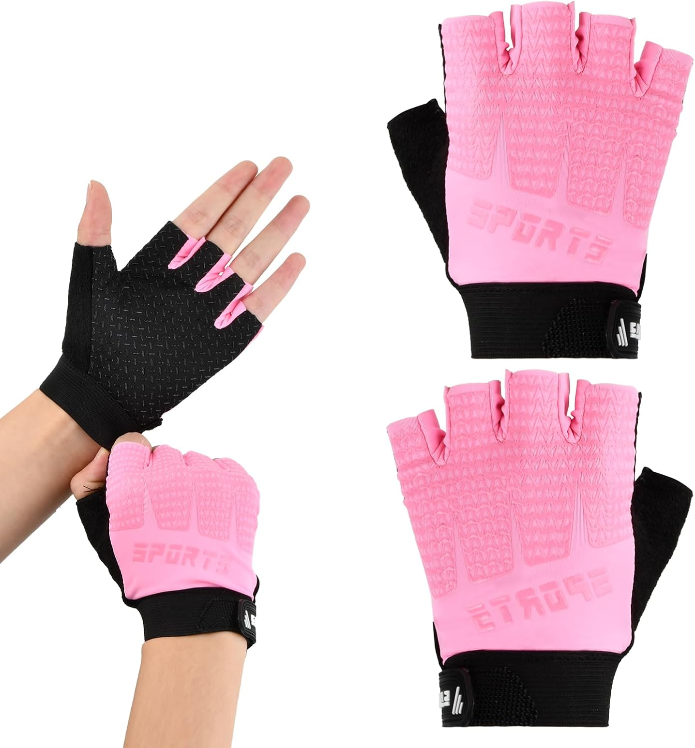 Kids Half Finger Cycling Gloves Mittens Breathable Non-Slip Sports Half Finger Gloves for Children, Shockproof Sports Training Fingerless Gloves for MTB Riding, Gymnastics, Scooters, Skateboard image number 1