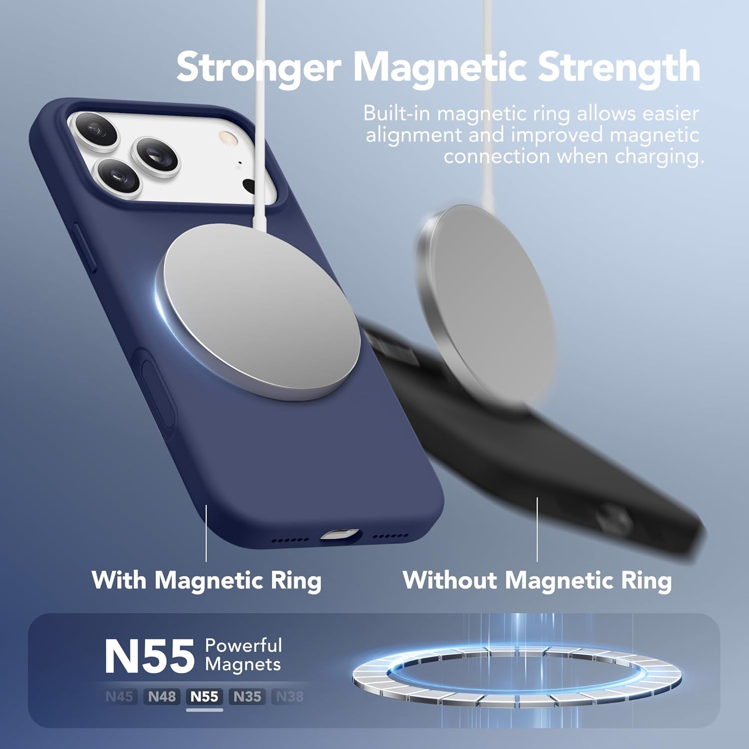 GONEZ Magnetic for Iphone 17 Pro Max Case, Compatible with Magsafe, [Screen Protector + Camera Lens Protector], Liquid Silicone Anti-Scratch Shockproof Protective Phone Case 6.9 Inch, Midnight Blue - A-Stone image number 4