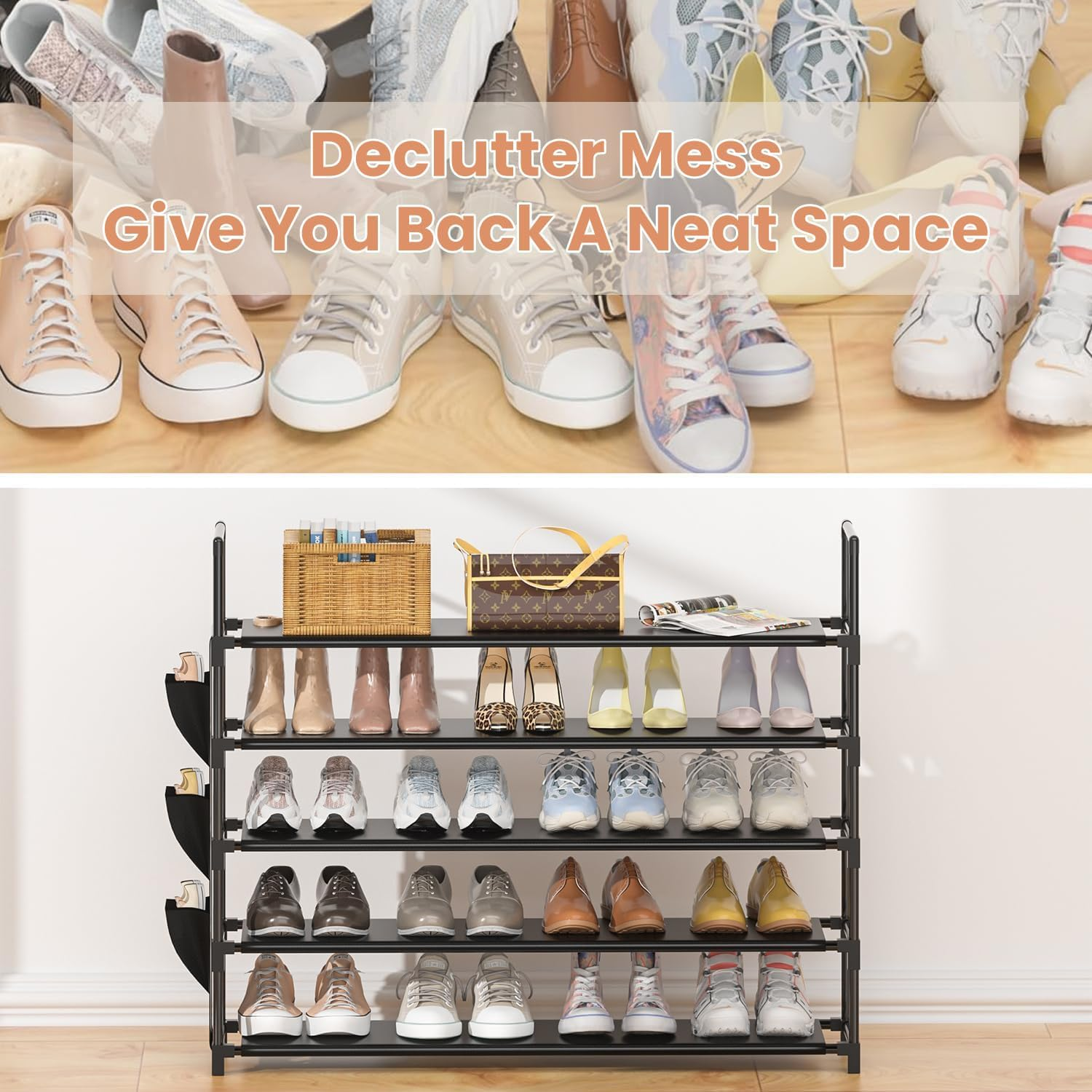 Shoe Rack 5 Tier Shoe Organizer Shoe Storage 20-25 Pairs Shoe Rack Organiser for Closet Shoe Holder Entryway Shoe Shelf Space Saving Large Shoe Tower Bedroom Garage Door image number 4