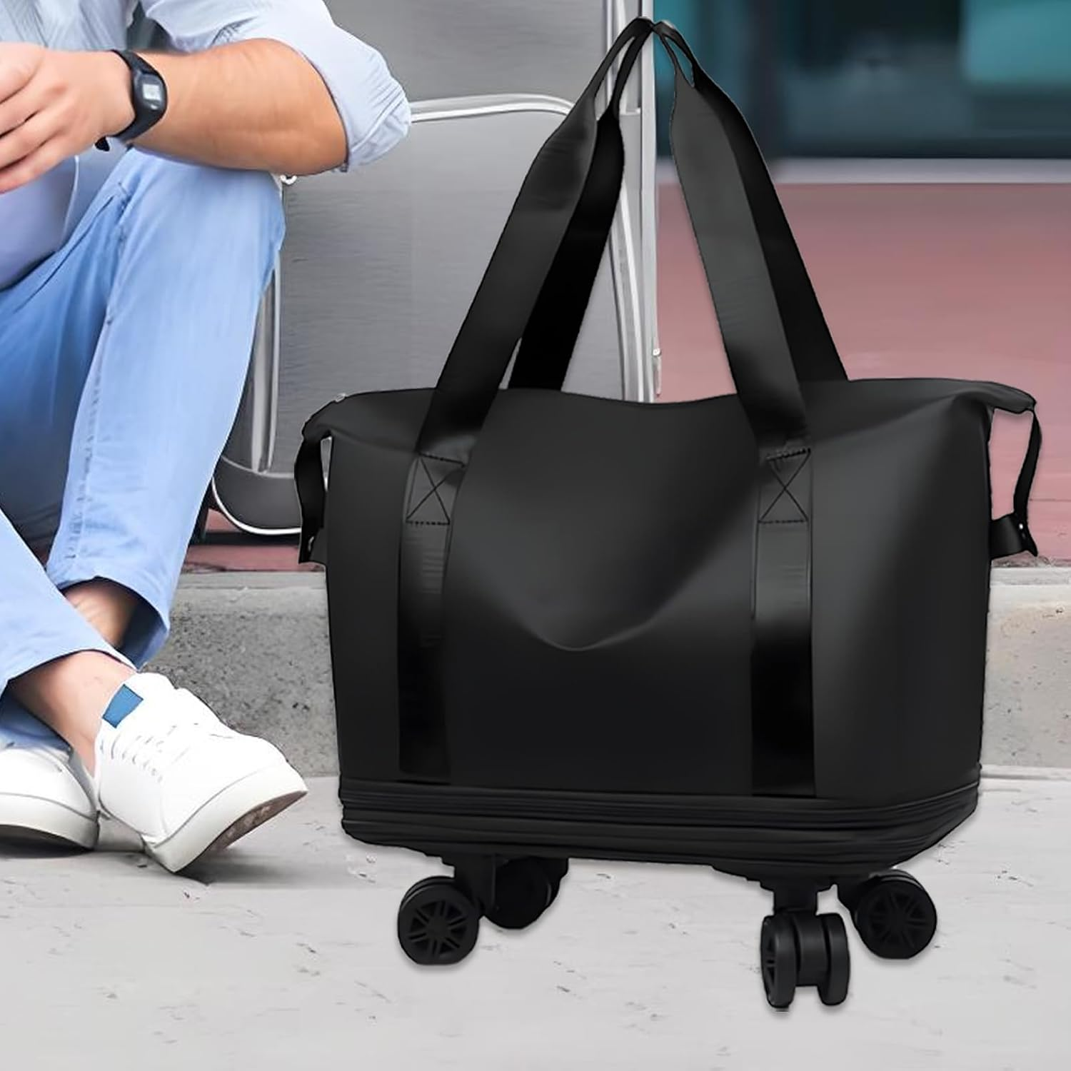 Carry on Bag with Wheels | Large Capacity Rolling Luggage Pack | Expandable Compartment Waterproof Travel Bag with 360 Degree Swivel Wheels for Business Trip - Black image number 2