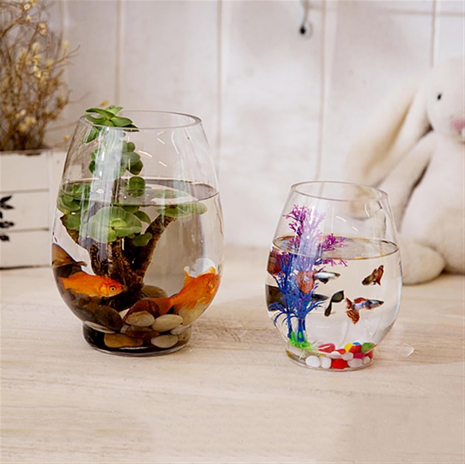 Aquariums Fish Tank Transparent Oval Small Fish Tank Glass Turtle Tank Ecological Tank Aquatic Plants Home Desktop Ornaments Fish Bowl (Size : Medium) image number 3