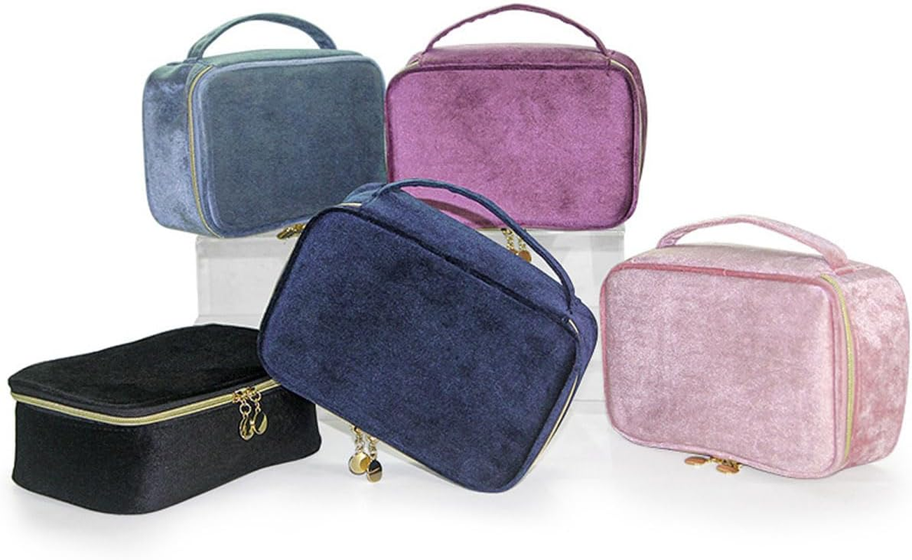 Velvet Large Capacity Cosmetic Bag Portable Makeup Travel Cosmetics Brush Skin Care Product Storage Case (Sapphire Blue) - Aquamarine image number 6