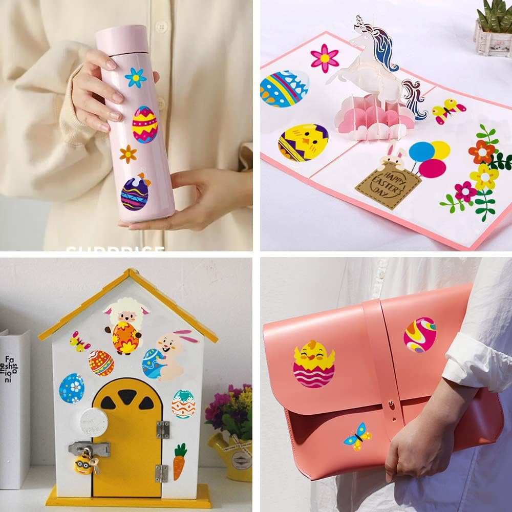 Fyvadio Easter Stickers, 12 Sheets 180 Pieces Easter Bunny Stickers Eggs Chick Labels for Easter Party Favor DIY Craft Art Making Decoration image number 2