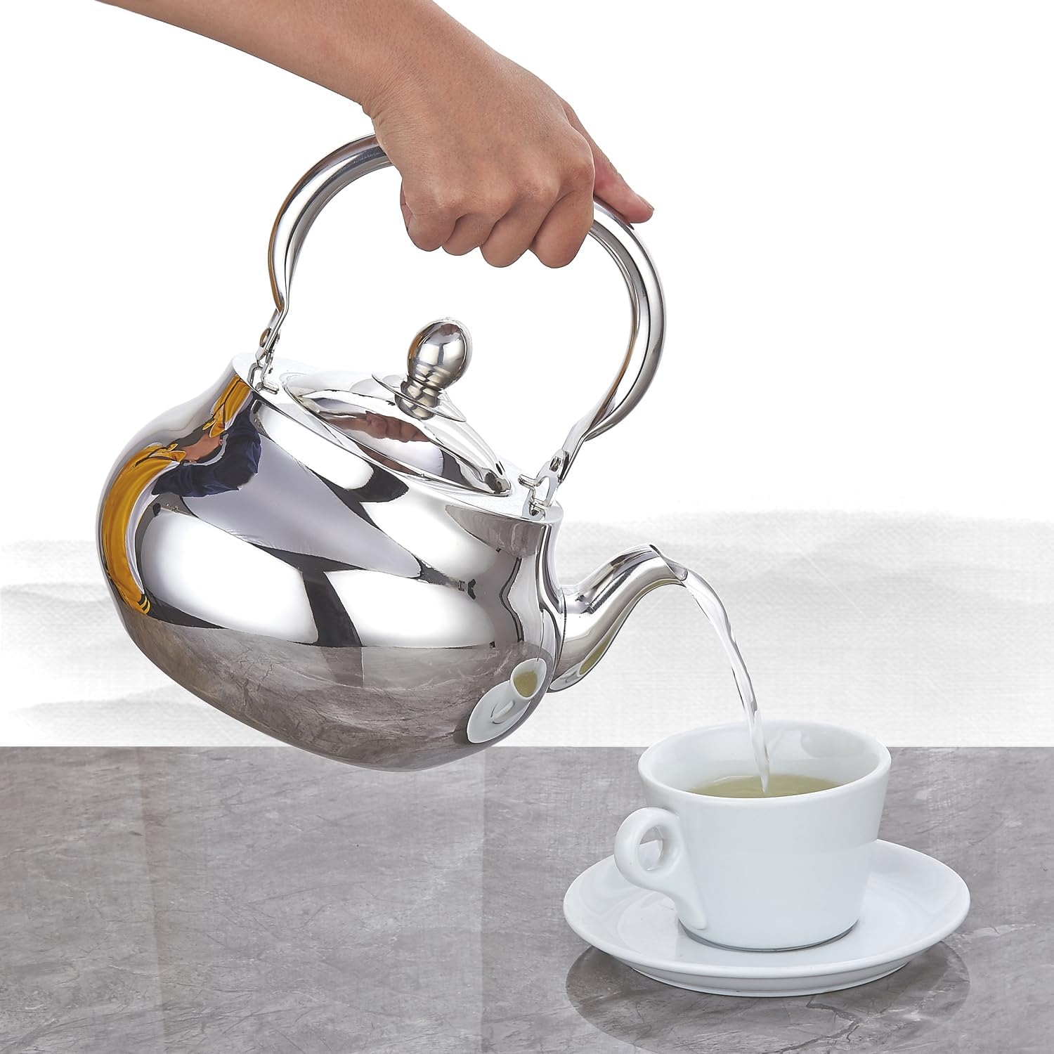 SANQIAHOME Stainless Steel Teapot with Removeable Infuser 2000Ml Thickened Mirror Polished Stovetop Tea Maker for Herbal and Infusion