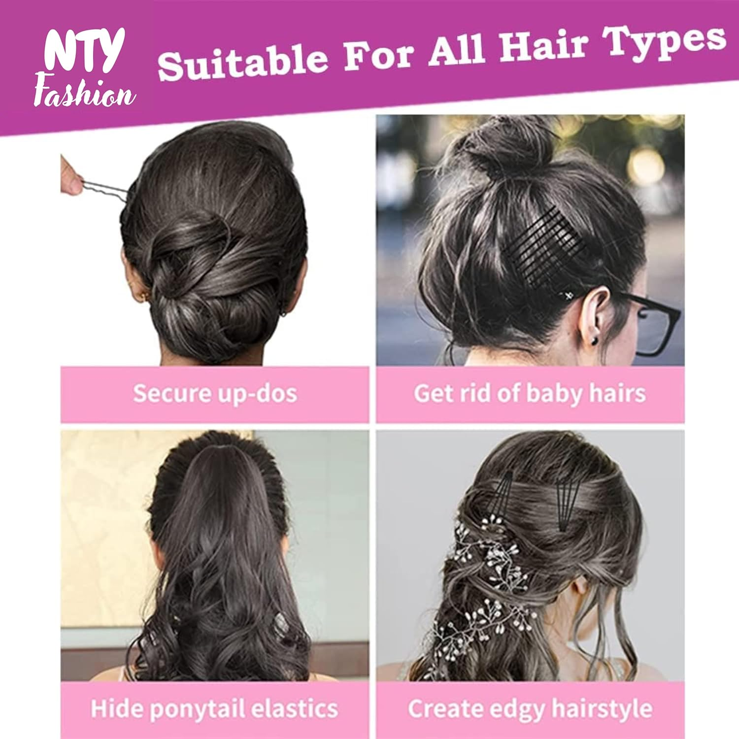 NTY Collections Black Bobby Pins for Women &ndash; 300 Pieces with Storage Box, Strong Grip Hair Pins, Durable Metal Hair Accessories for Thick & Thin Hair, Daily Styling Salon Use - (300Units, Black) image number 3