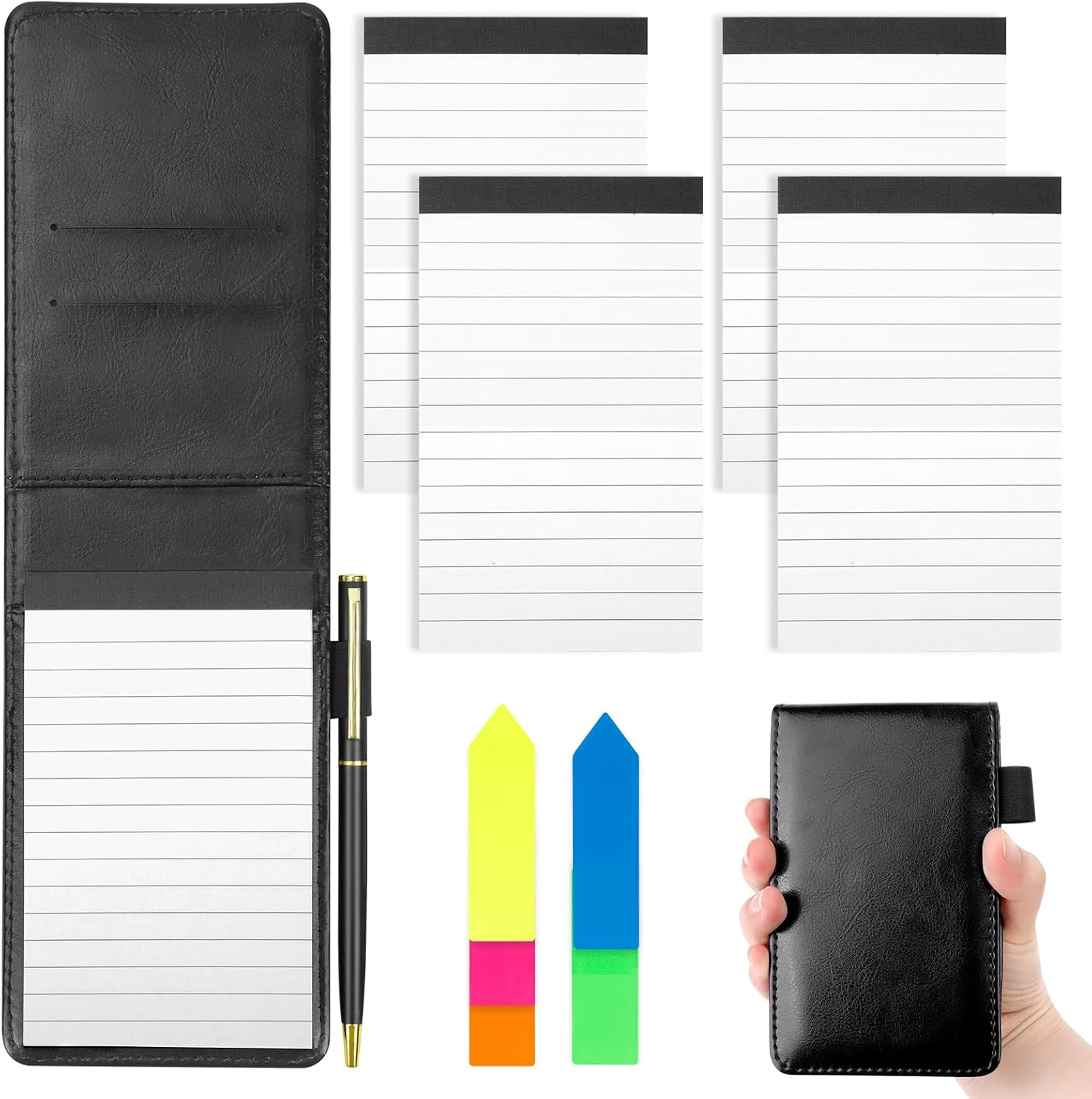 SHAIDOJIO 7Pcs Small Pocket Notepad Holder Set, Mini Notepad Pen Holder with 50 Lined Sheets, A7 Pu Leather Pocket Notebook with 4 Memo Book Refills, 1 Metal Pen, 1 Index Tag for Home Office School image number 6