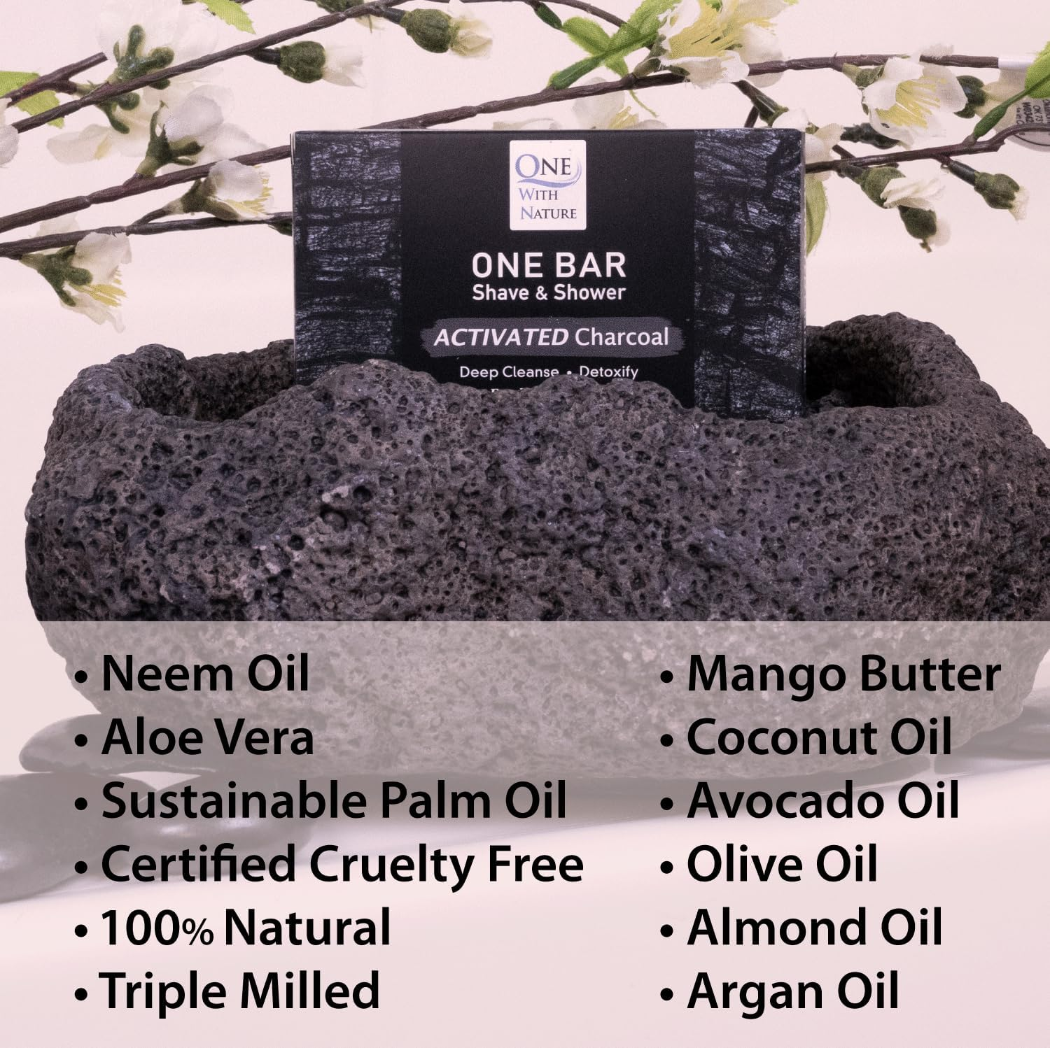 ONE Bar Activated Charcoal 3 Pack - Shave, Shower, Shampoo, Face, Beard, Body, Hair/Scalp, Superfat &ldquo;Oil&rdquo; Infused: Avocado, Mango, Olive, Coconut, Argan, Moisturizing and Nourishing Oil. image number 1