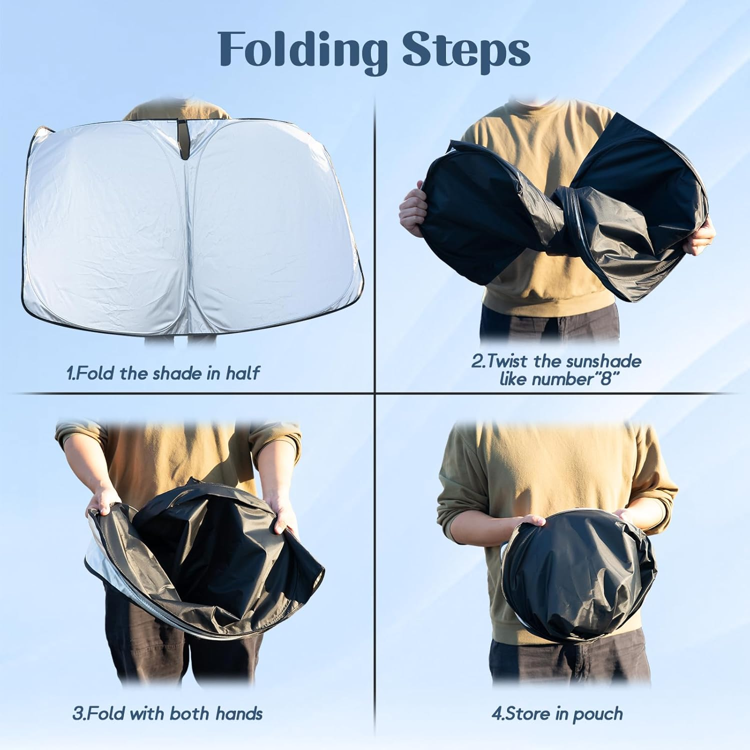 Car Windshield Sunshade for Tesla Model 3/Molde Y 2016-2024, Front Window Foldable Sunshade Sun Heat Protection, Full-Size Front Sun Shade Portable Sun Blocks UV Rays for Tesla Model 3/Model Y image number 5