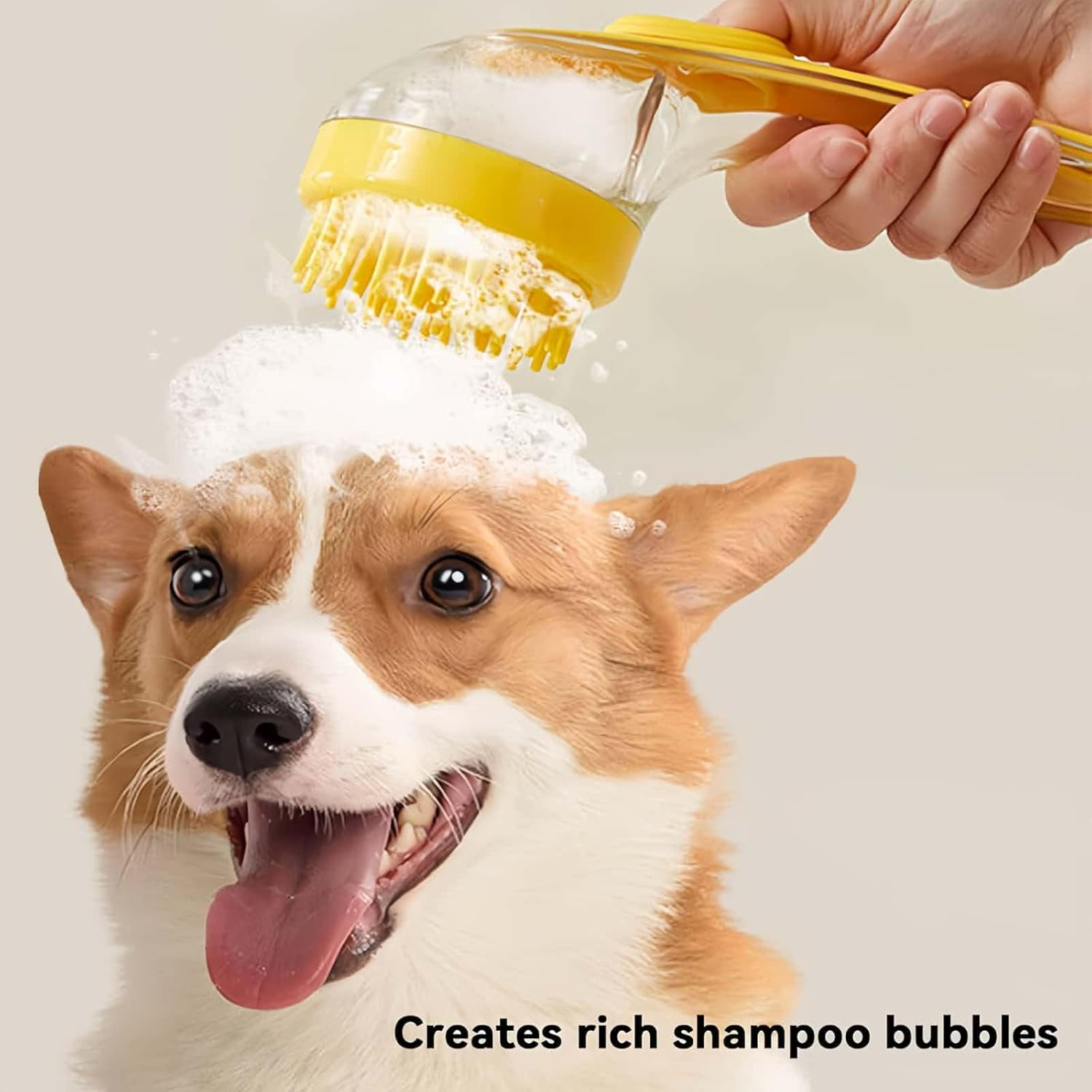 ARREBOL Pet Bath Brush with Shampoo Dispenser, Dog & Cat Grooming Scrubber, Paw Cleaner & Massager for Short/Long Hair image number 5