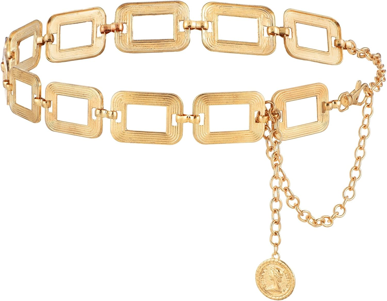 Chain Belt for Women Metal Waist Chain Chunky Belly Link Belt Thick Chain Belts Trendy Adjustable Waist Belts Gold Fashion Cute Body Chains for Girls Ladies Dresses Vest Jeans Pants Trousers image number 2