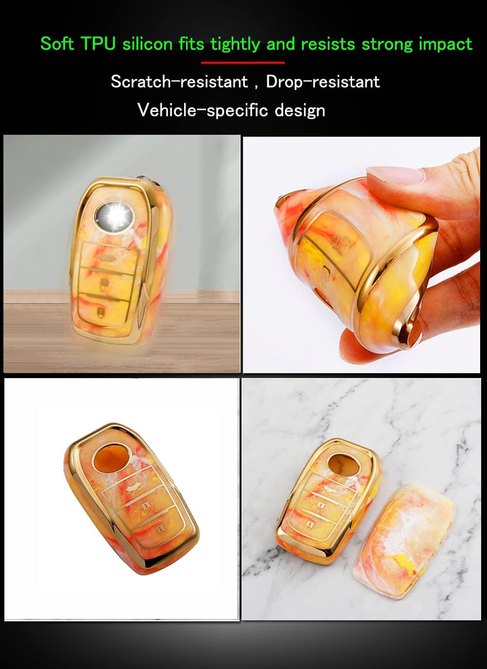 Ontto Tie-Dye TPU Car Key Fob Cover Fit for Toyota Hilux SW4 Innova Fortuner Crown Land Cruiser Key Case Keyring Keyless Entry Smart Key Holder Keychain Accessories 3 Buttons Pink image number 3
