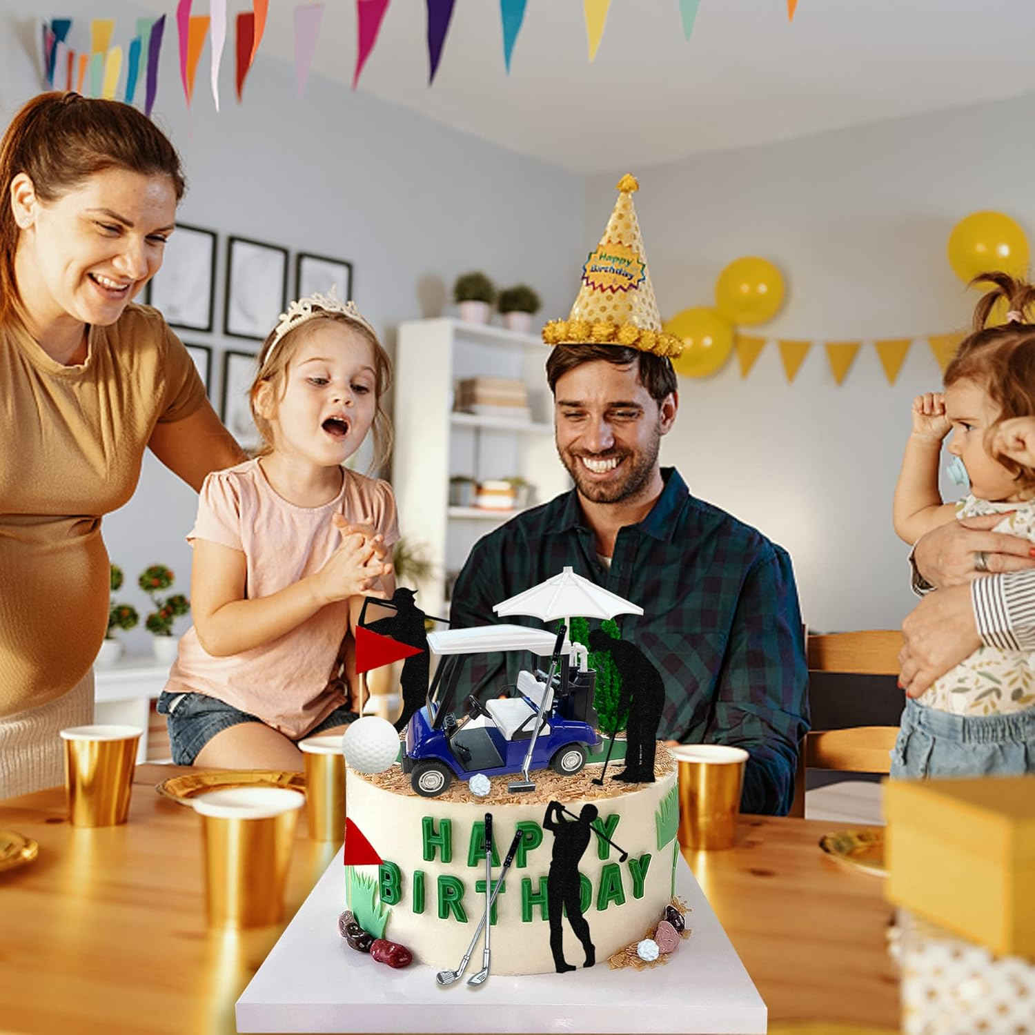 Golf Cake Decorations Golf Cart Cake Toppers Heading for the Green Cake Topper for Golfers with Cart Flag Golf Ball for Golf Theme Party Supplies (Blue) - Blue image number 6