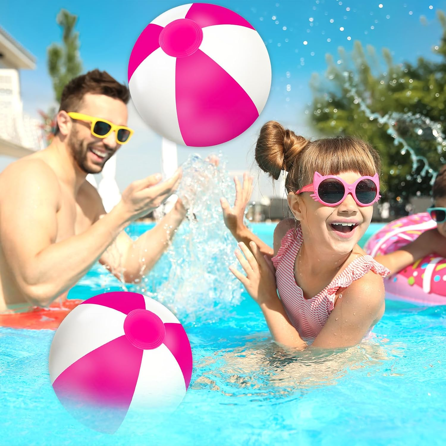 Whaline 3Pcs Inflatable Beach Ball 16'' round Pool PVC Balls Cute Game Toys for Summer Hawaiian Tropical Theme Beach Party Decor image number 6