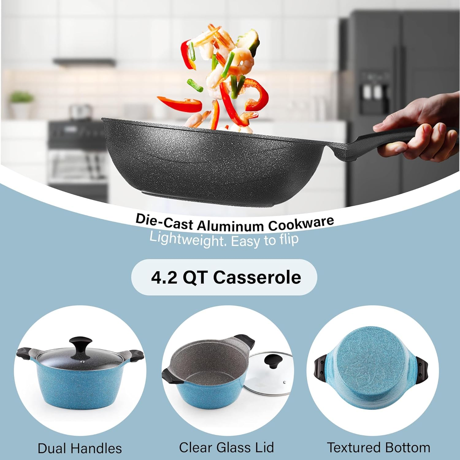 Cook N Home 2565 6-Piece Nonstick Ceramic Coating Cookware Set, Multicolor Large image number 5