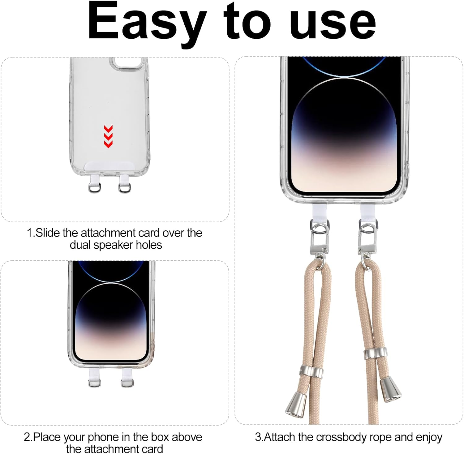 XIHIRCD Double Buckle Cell Phone Tether Tab & Adjustable Phone Neck Lanyard, Crossbody Phone Strap Phone Lanyard Patch Only for Full-Cover Phone Case with 2 Speaker Holes image number 1