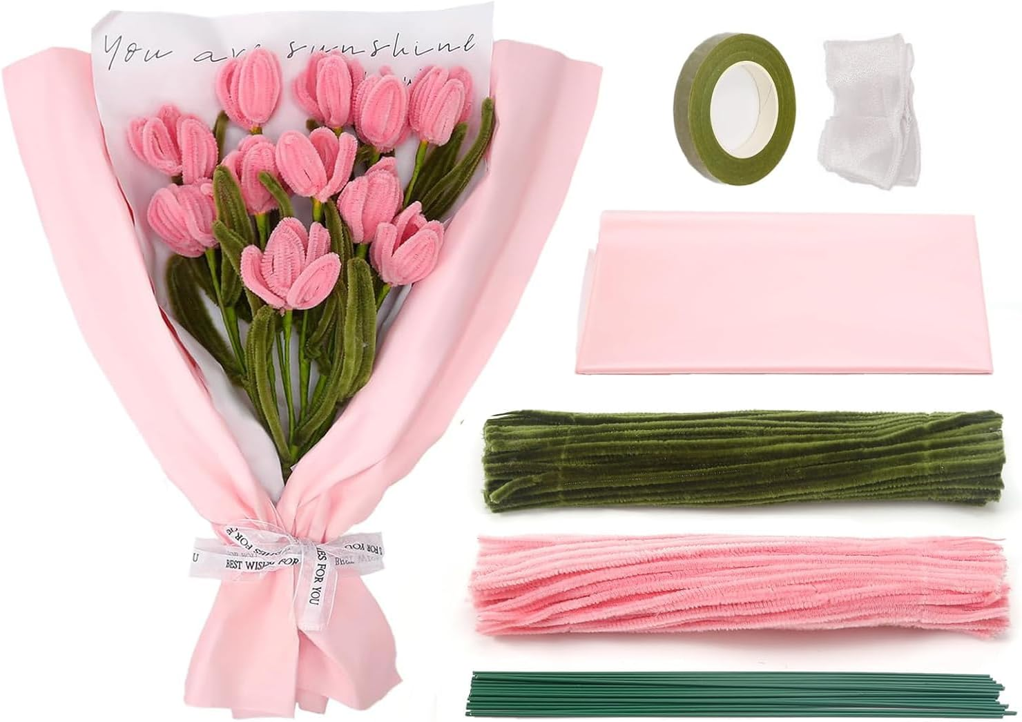 200 Pieces Pipe Cleaners Craft Supplies DIY Chenille Stems Tulip Bouquet Kit Craft Supplies Bulk for DIY Art and Craft Projects Creative Gift Wrapping Party Decorations image number 5