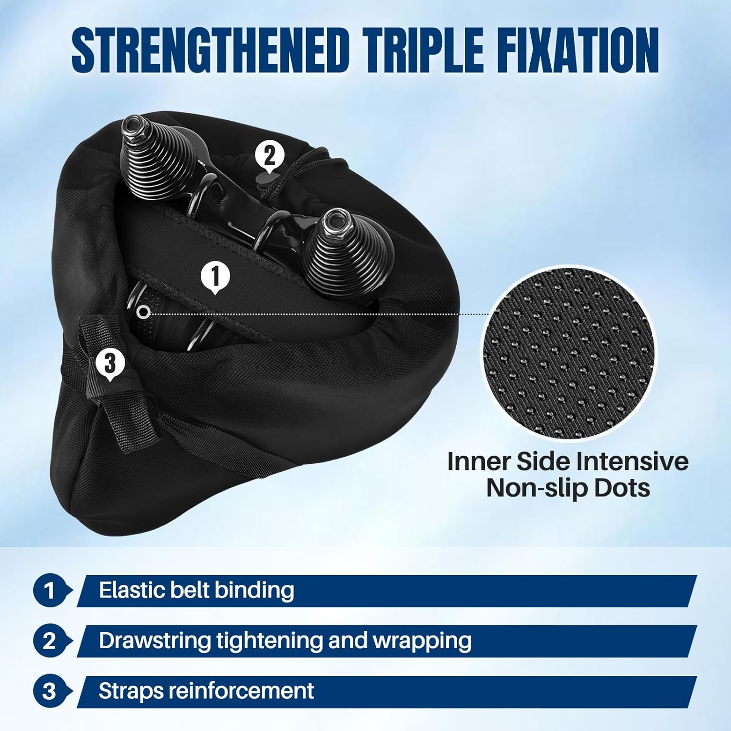 WOTOW Bike Seat Cushion, Soft Bike Seat Cover for Men Women, Padded with Gel and Memory Foam, Wide Comfortable Exercise Bike Seat Cushion Cover for Peloton, Stationary, Mountain and Cruiser Bikes image number 2