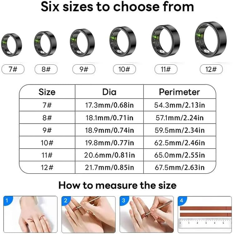 Smart Ring Health Management, Crystal Charging Case, Compatible with Android/Iphone, 8 Sports Modes, 3 Data Measurement Functions, IP68 Waterproof, USB Magnetic Charging (9)