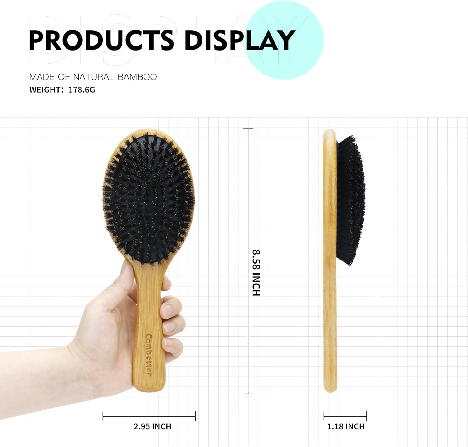 100% Boar Bristle Hair Brush, Eco-Friendly Hairbrush for Women Men & Kids, Hair Smoothing and Massaging Detangling, Enhance Shine & Health, Professional Hair Brush for All Hair Types image number 1