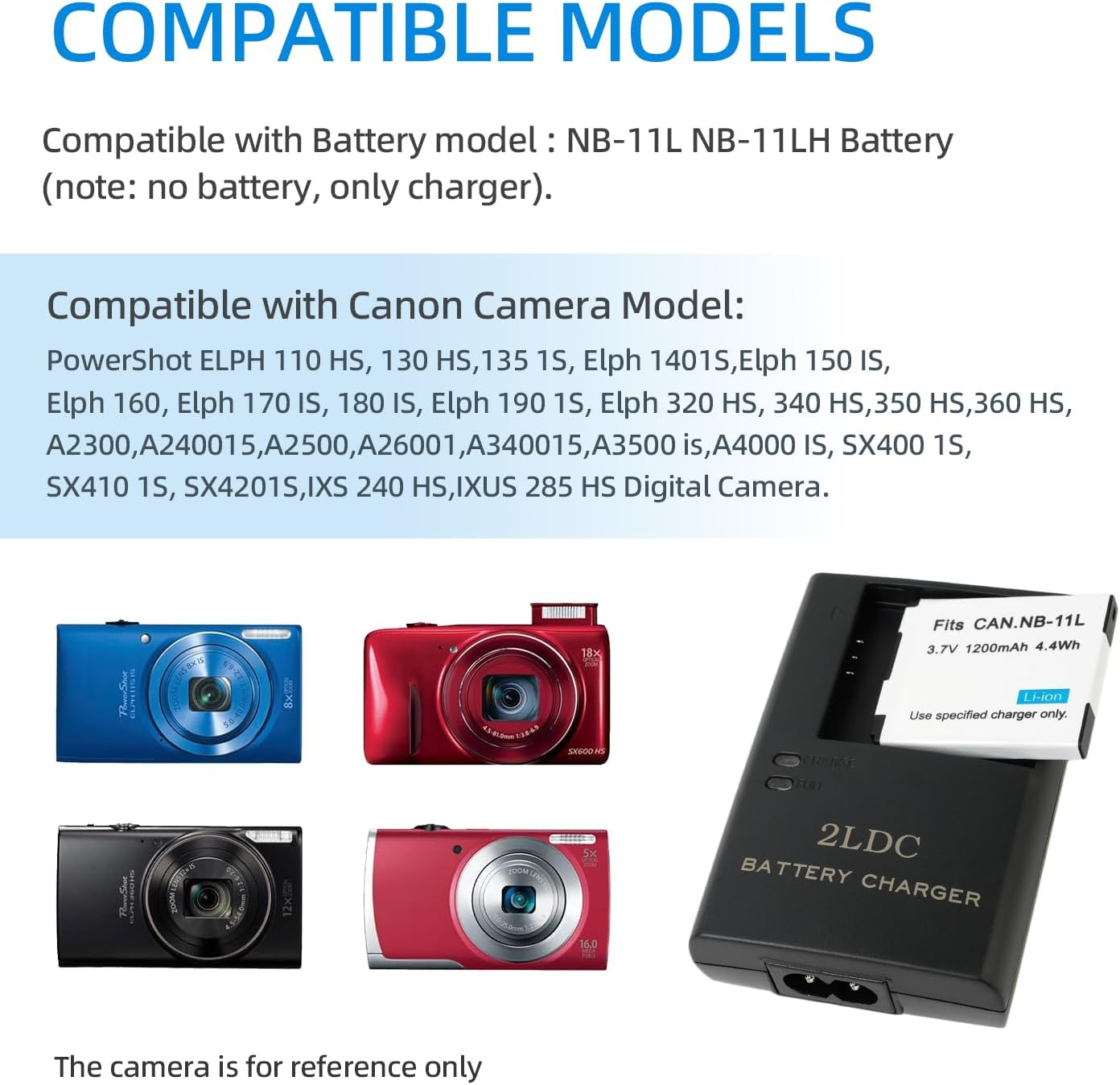 CB-2LD CB-2LDC CB-2LF Battery Charger for NB-11L NB-11LH Battery Compatible with Canon Powershot ELPH 110 130 340 350 360 HS, A2300 A2400 A2500 A2600 A3400 A3500 A4000 Is, IXUS 160 162 185 240 285 HS image number 1