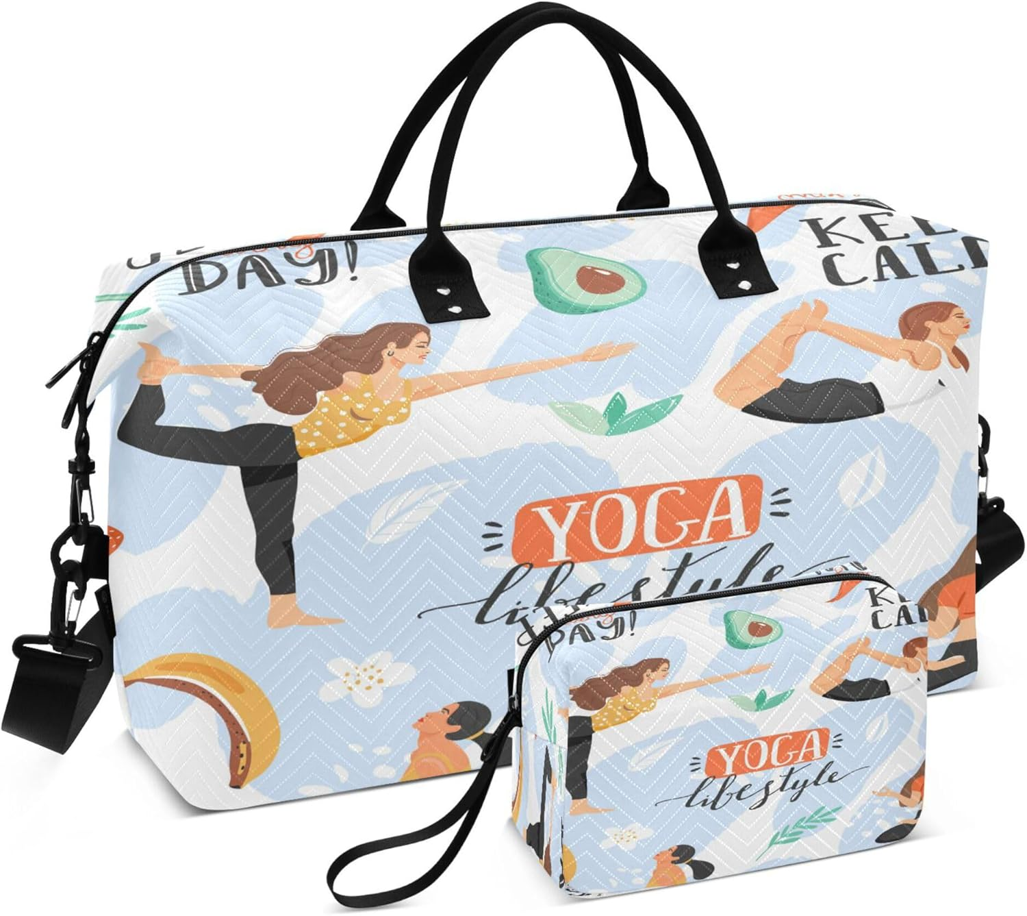 Travel Duffel Bag Gym Bag Large Carry on Airport Bag with Toiletry Bag for Trekking 2 Pcs Set Women in Various Yoga Poses, Multi, 1 Size, Modern/Fitted, Multi, 1 Size, Modern/Fitted image number 2