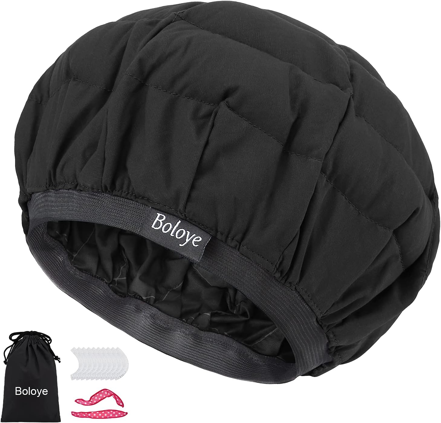 Flaxseed Deep Conditioning Heat Cap - Boloye Cordless 100% Safe Microwave Hot Cap for Natural Curly Textured Hair Care, Drying, Styling, Curling, Universal Size (10 PCS One-Time Shower Cap)