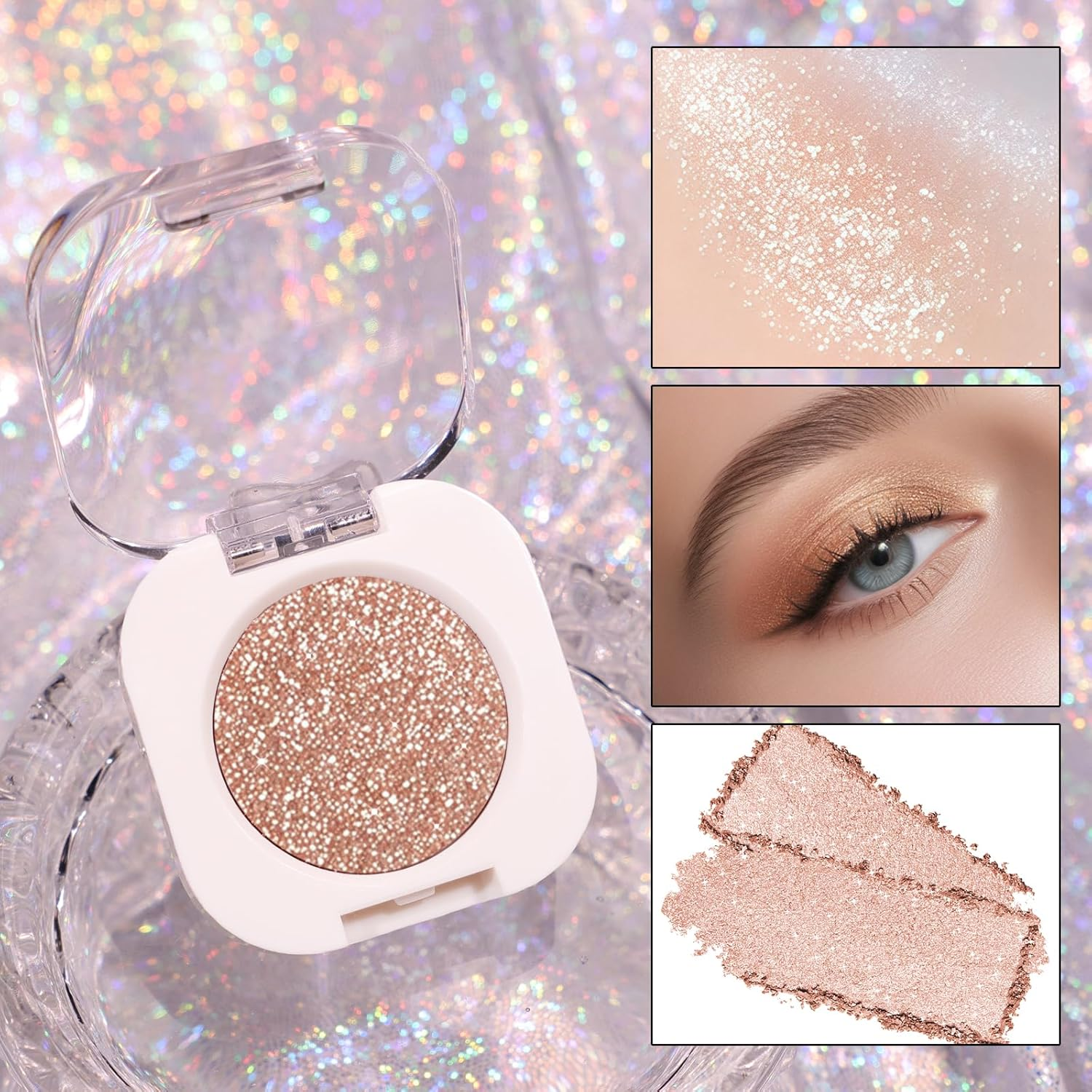 DAGEDA Single Shimmer Eyeshadow,Smooth,High-Pigment Eye Shadow, Sparkly Glitter Eyeshadow Makeup,Long Wear Shimmer Finish Sparkly Eye Makeup(Sun Glow) - Sun Glow image number 2