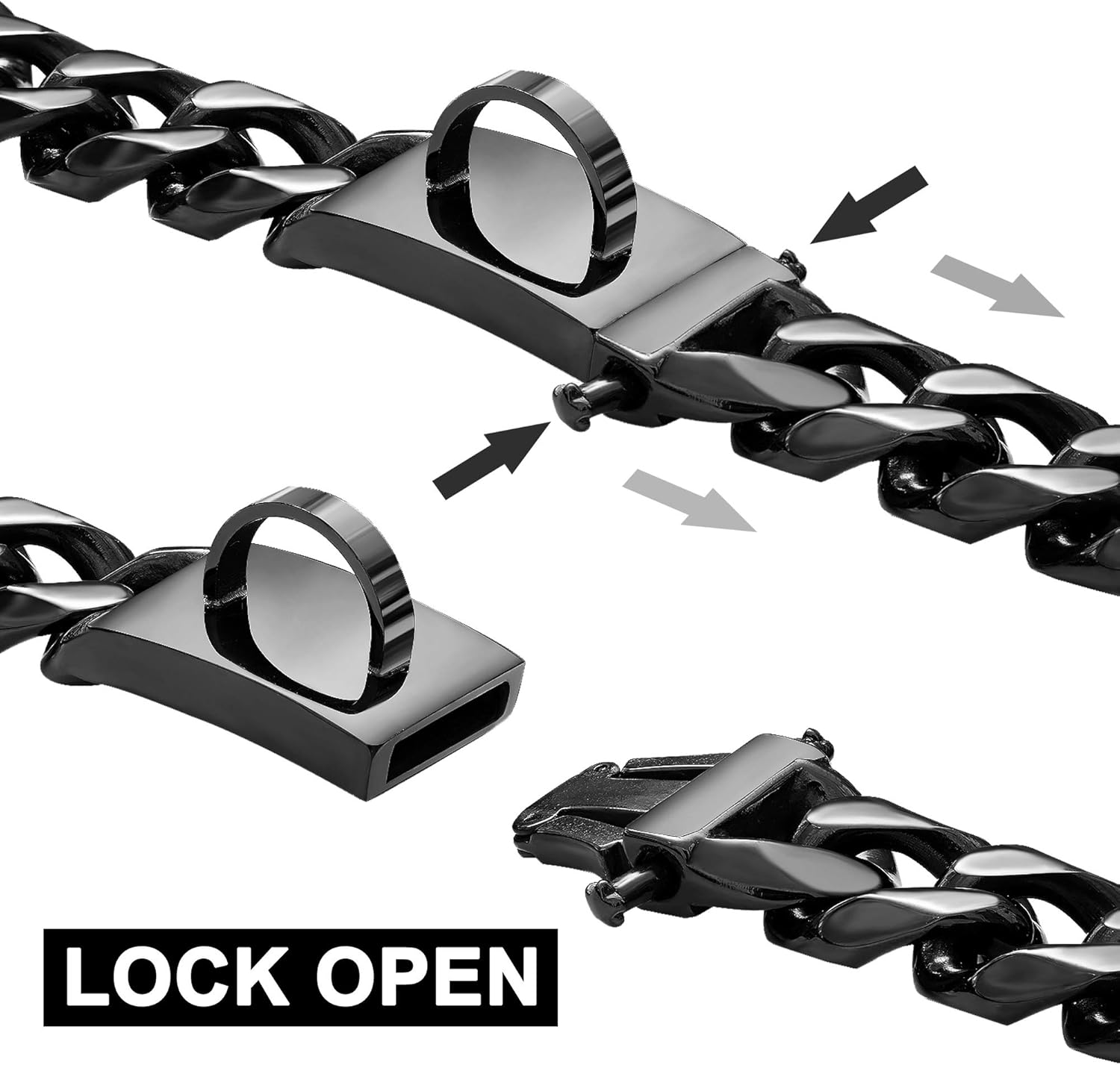 W/W Lifetime Dog Chain Collar Walking Collar with Design Secure Buckle 19MM Black Cuban Link Strong Heavy Duty Chew Proof Chain(19Mm, 10") image number 2