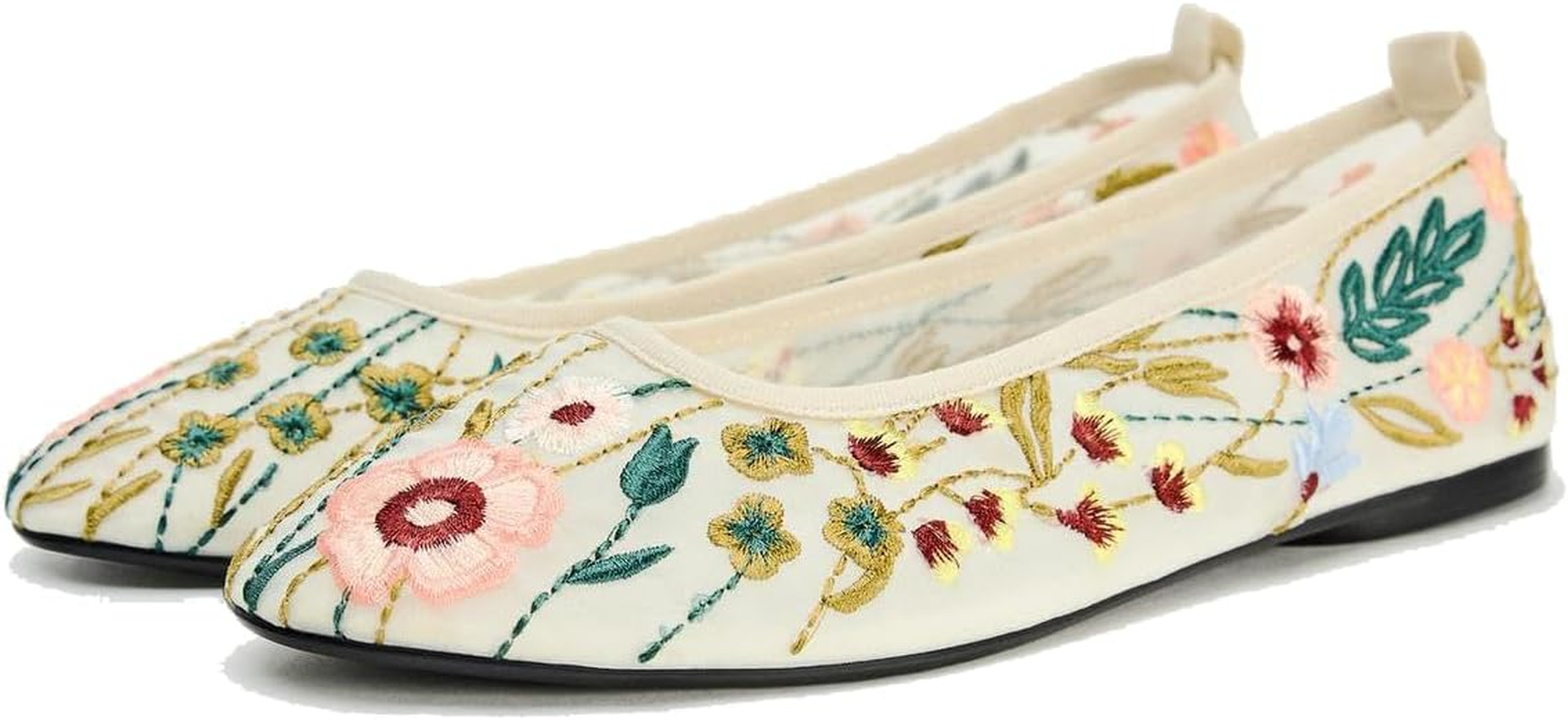 ATBELL Women'S Mesh Ballet Flats Embroidered Floral Mary Jane Flats Casual Comfortable round Toe Ballerina Shoes