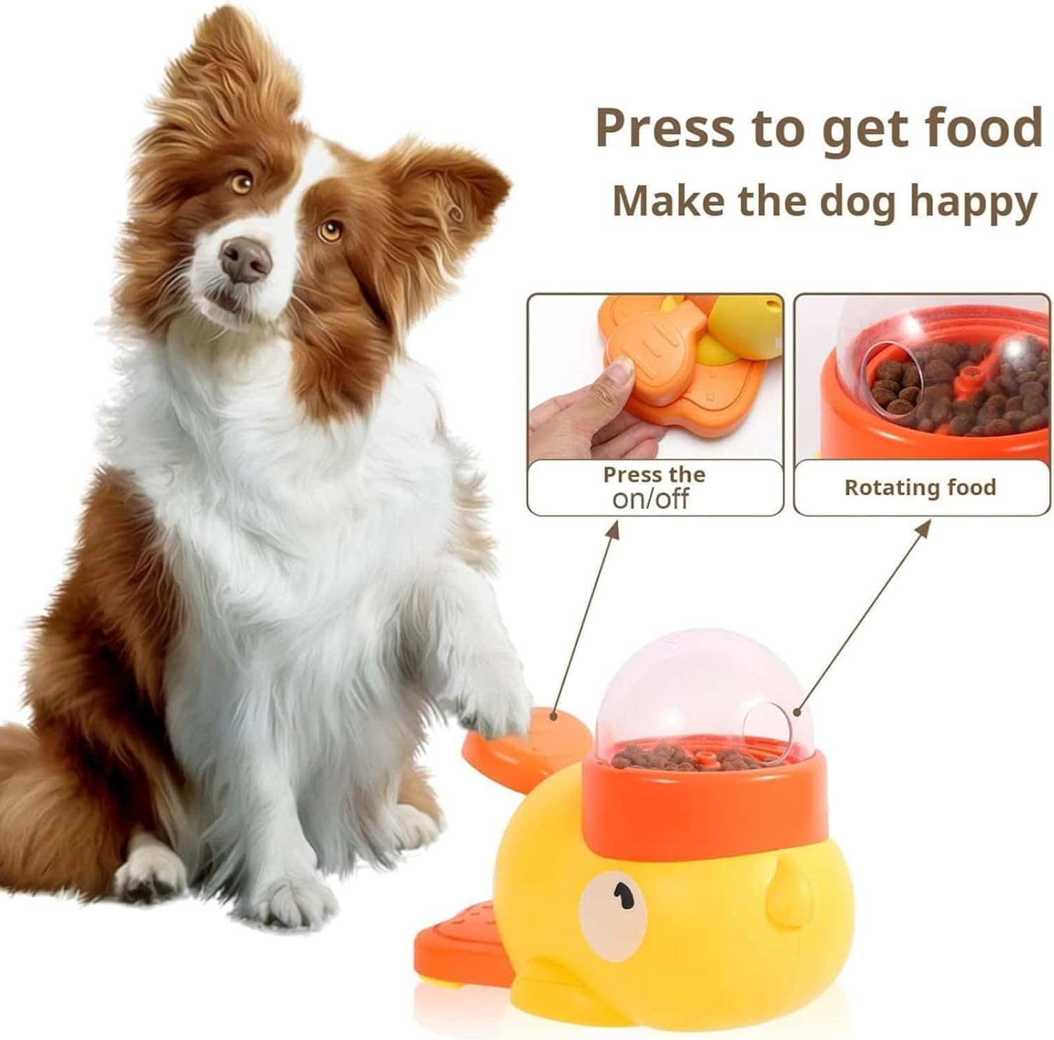 2-In-1 Interactive Dog Slow Feeder Puzzle Toy, Duck-Shaped Pets Food Dispenser with 3 Size Food Outlet Dog Treat Dispensing for Healthy Eating (Yellow)