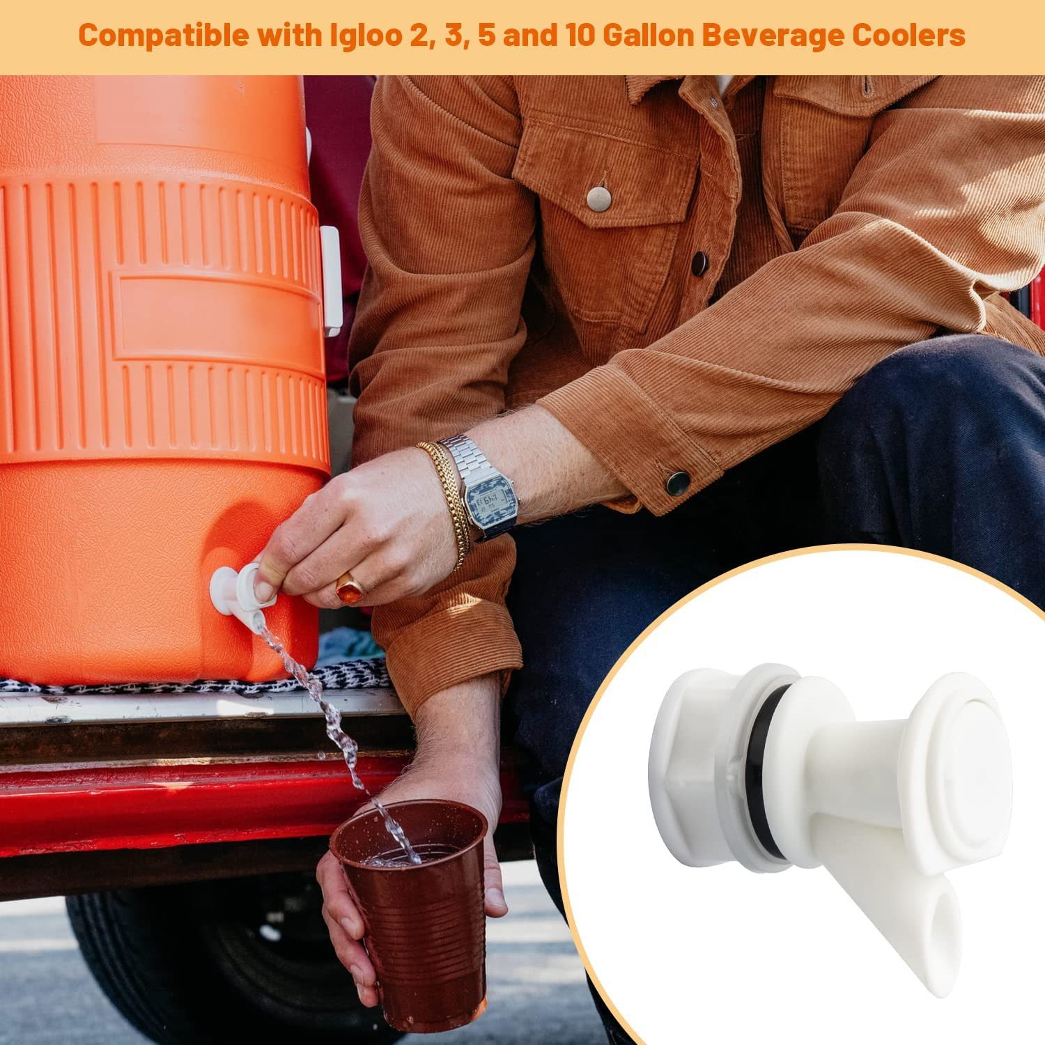 Push-Button Spigot Replacement, Compatible with Igloo 2-10 Gallon Water Coolers, Durable Beverage Jugs (3 Pack) image number 4