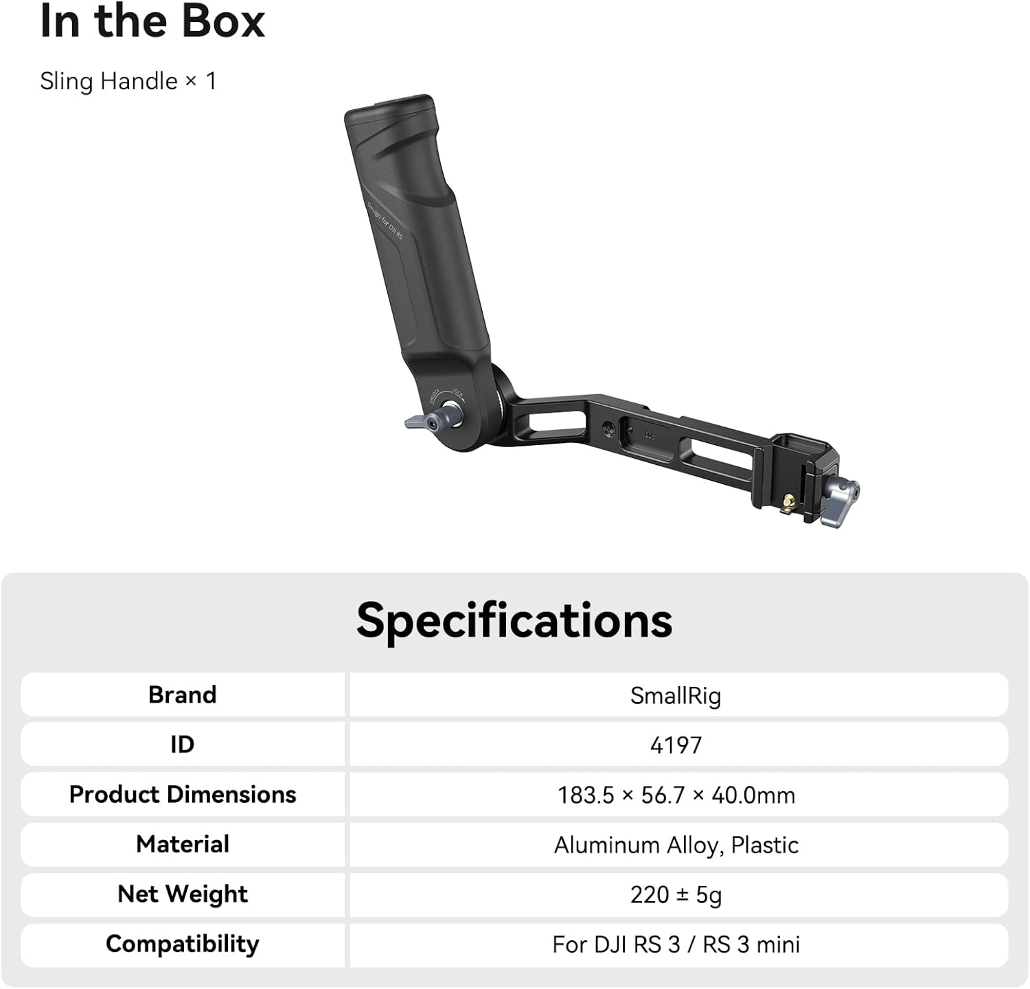 Smallrig RS 3 Mini Adjustable Handle Sling Handgrip for DJI RS 3 Mini Gimbal Handheld Stabilizer, with NATO Clamp and Cold Shoe Mount - 4197