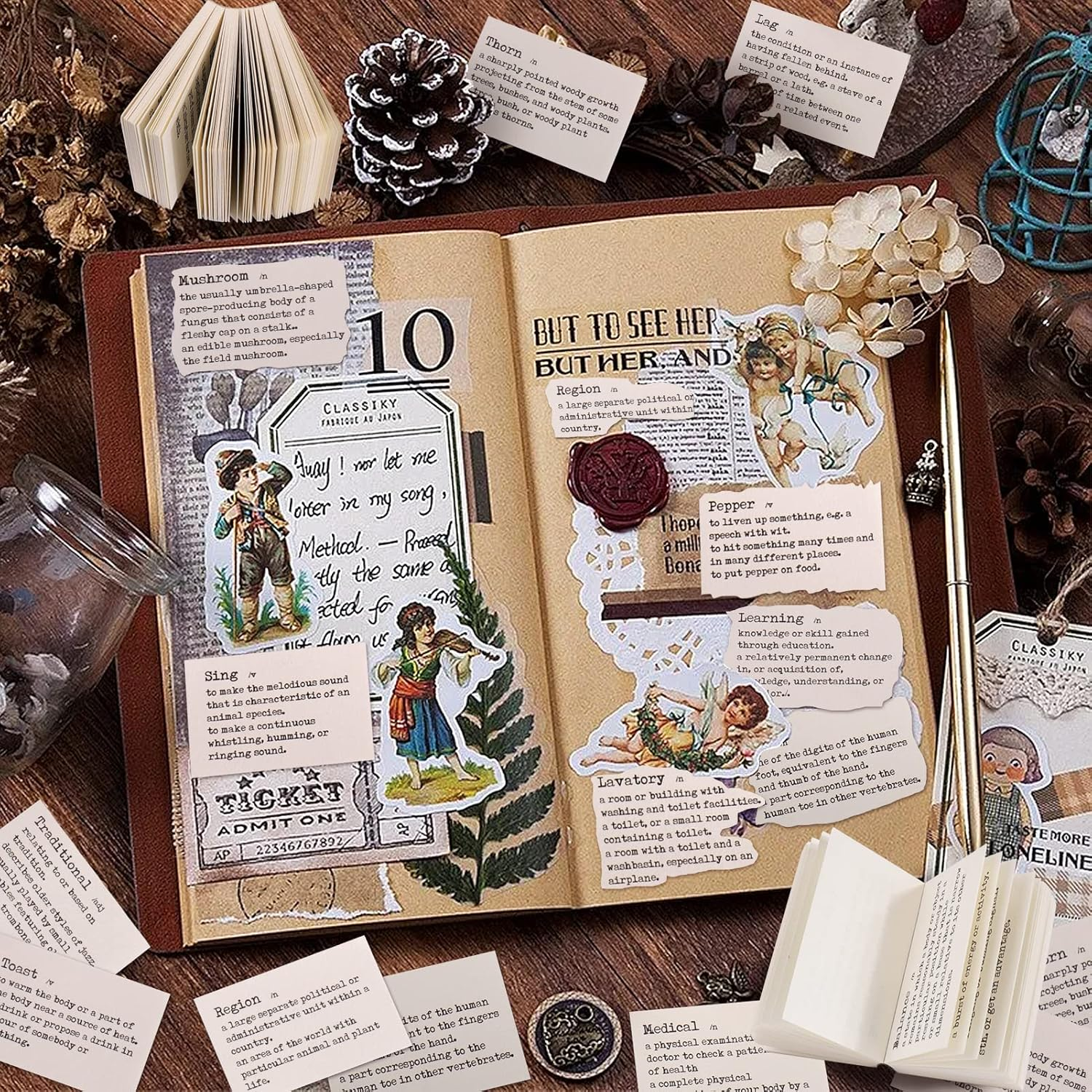 800Pcs Vintage Scrapbook Paper, Mini Dictionary Scrapbooking Paper for Journaling Supplies, Decorative Craft Paper for Junk Journal image number 3